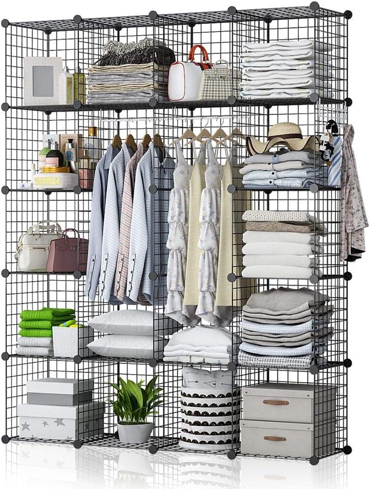 GEORGE&DANIS Wire Cube Storage Organizer Portable Wardrobe Closet Multi-Use DIY Shelf Modular Metal Rack Bookshelf Bookcase (71x14x71 inches), Black