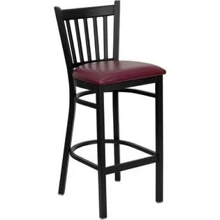 Flash Furniture Hercules Black Vertical Back Metal Bar Stool w/Burgundy Vinyl Seat New