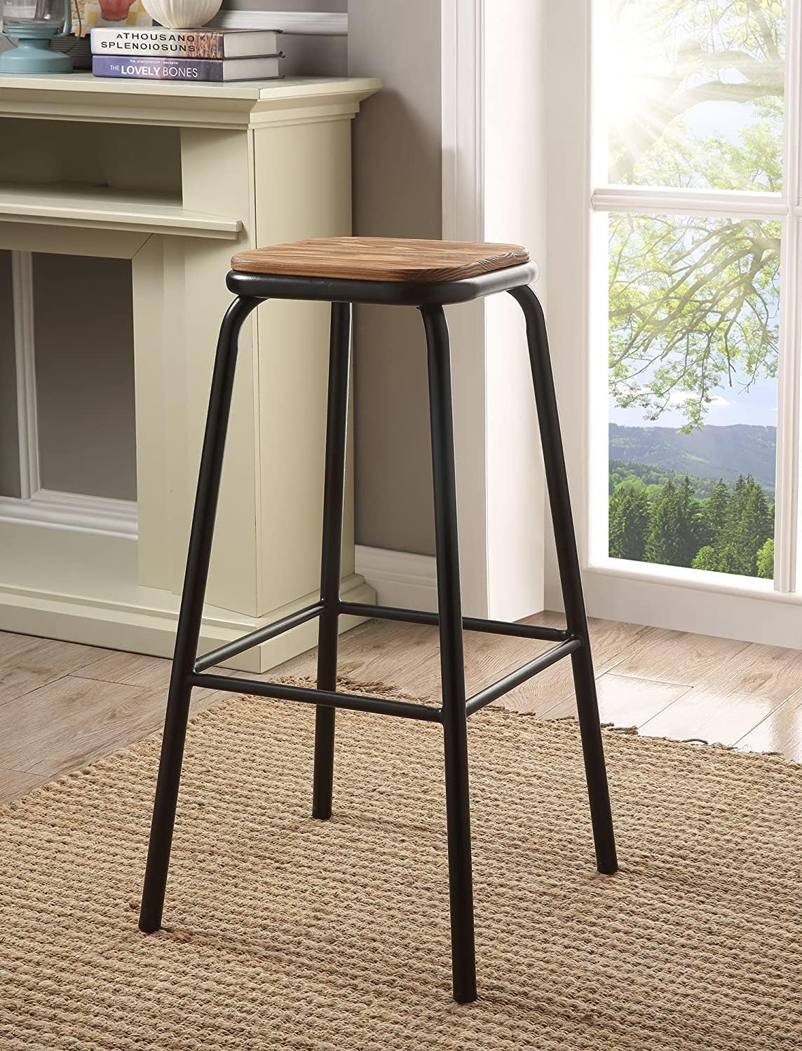 Set of 2 Bar Stool in Black and Natural Finish
