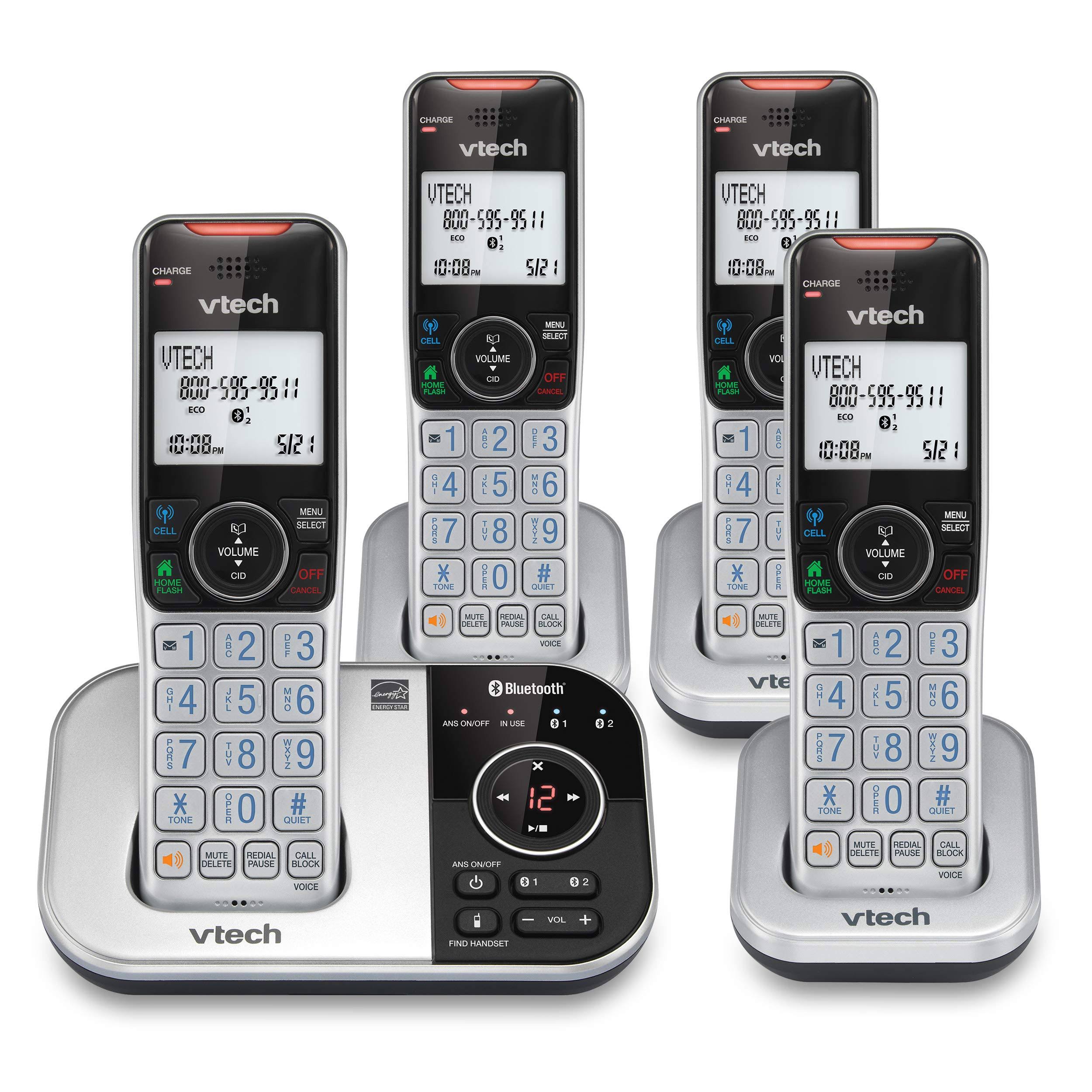 Vtech VS112-4 Dect 6.0 Bluetooth 4 Handset Cordless Phone for Home - Black