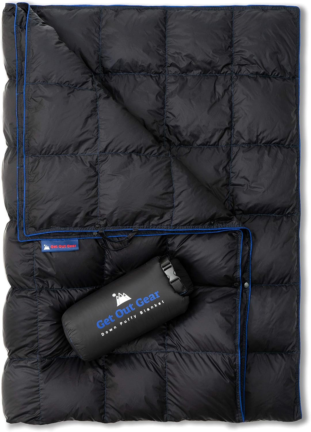 Get Out Gear Down Camping Blanket - Puffy, Packable, Lightweight and Warm | Ideal for Outdoors, Travel, Stadium, Festivals, Beach, Hammock | 650 Fill Power Water-Resistant Backpacking Quilt
