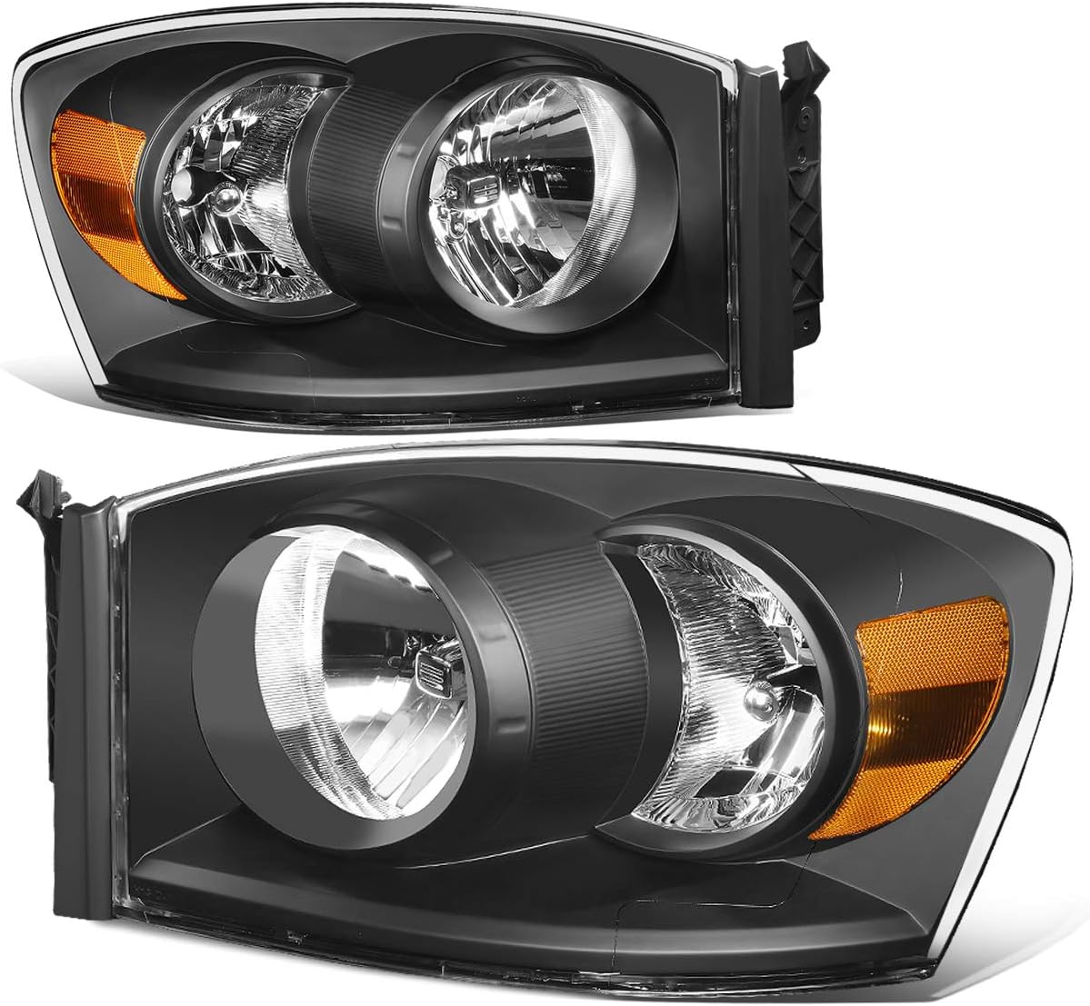 DNA Motoring HL-OH-RM06-CH-AM Chrome Amber Factory Style Headlights Compatible with 06-09 Ram 2500 3500/06-08 Ram 1500,Left & Right Side