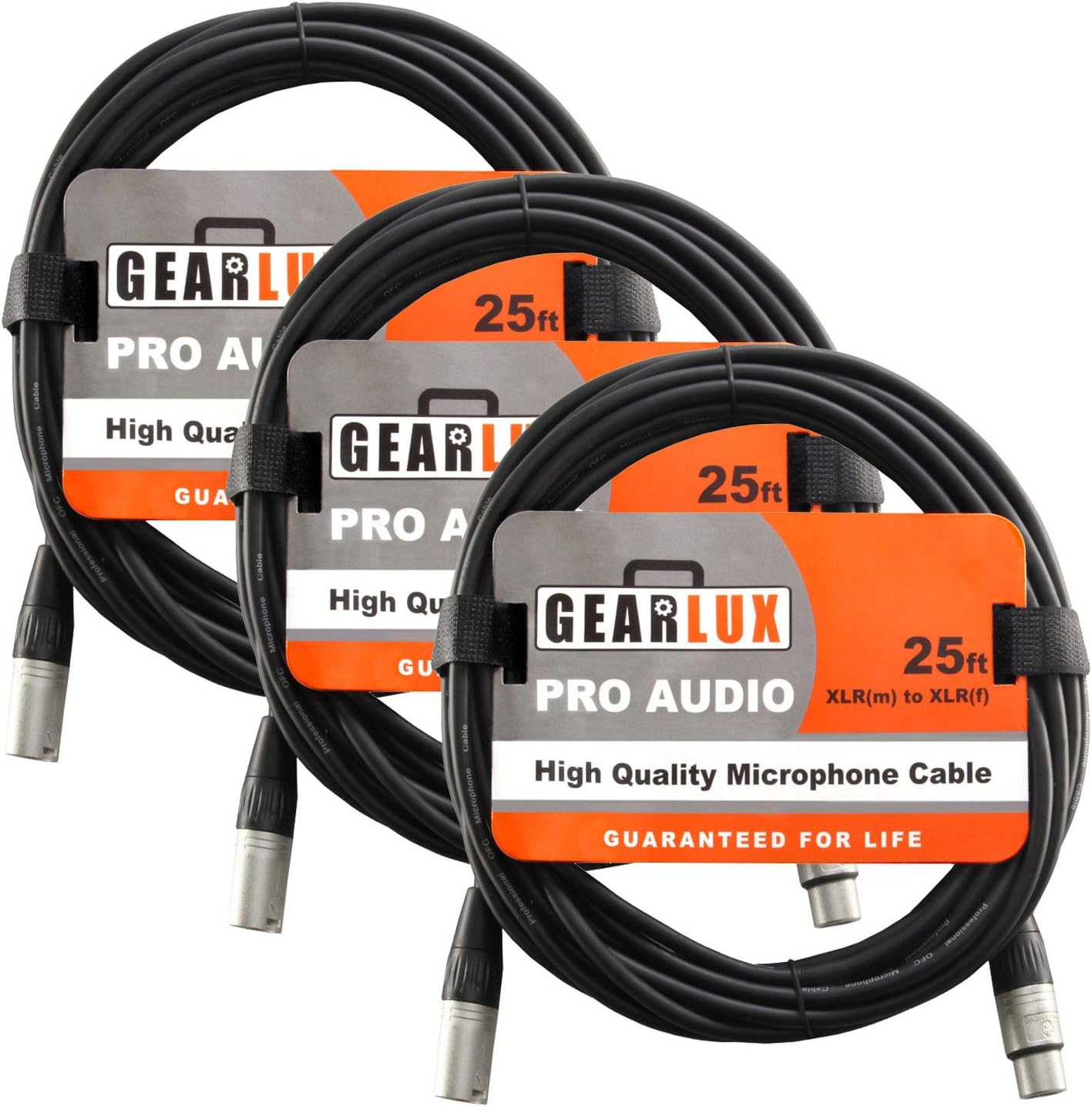 Gearlux XLR Microphone Cable Male to Female 25 Ft Fully Balanced Premium Mic Cable - 3 Pack Pack of 2
