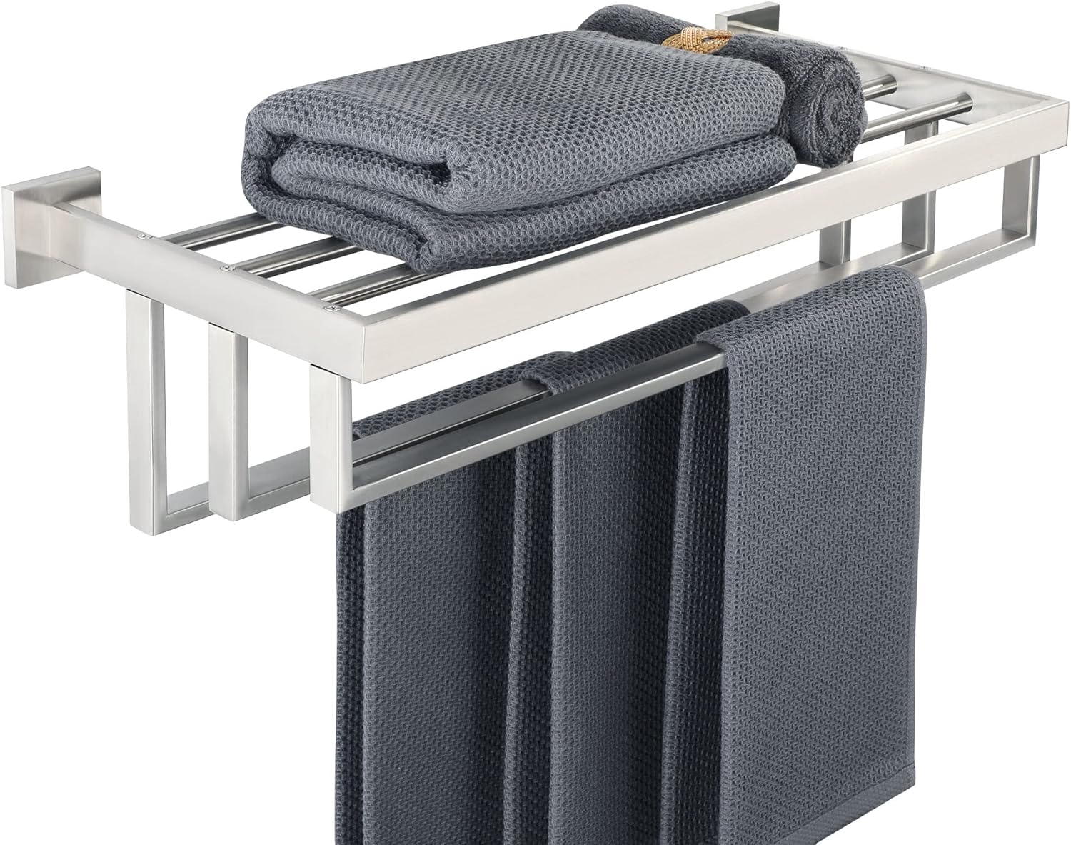 Alise Bathroom Lavatory Towel Rack Towel Shelf with 2 Towel Bars Wall Mount Towels Storage Holder,GOY8002-B 24-Inch SUS 304 Stainless Steel Matte Black Finish