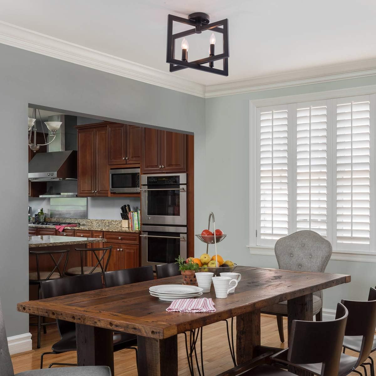 VILUXY Contemporary Geometric Flush Mount Ceiling Light Fixture with Black Shade for Hallway, Entryway, Passway, Dining Room, Bedroom, Balcony Living Room 4-Light