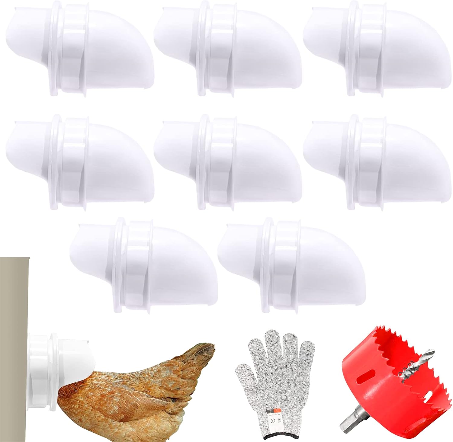 Dasupril DIY Chicken Feeder Kits with Hole Saw - Chicken Feeder No Waste - Rainproof Automatic Gravity Feed Kit (with Cut Resistant Glove) for Buckets, Troughs, Bins, Barrels Pack of 2