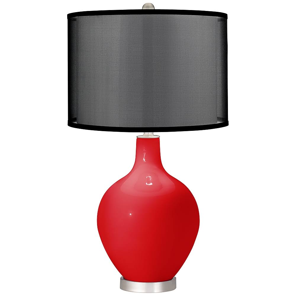 Color + Plus Bright Red Ovo Table Lamp with Organza Black Shade