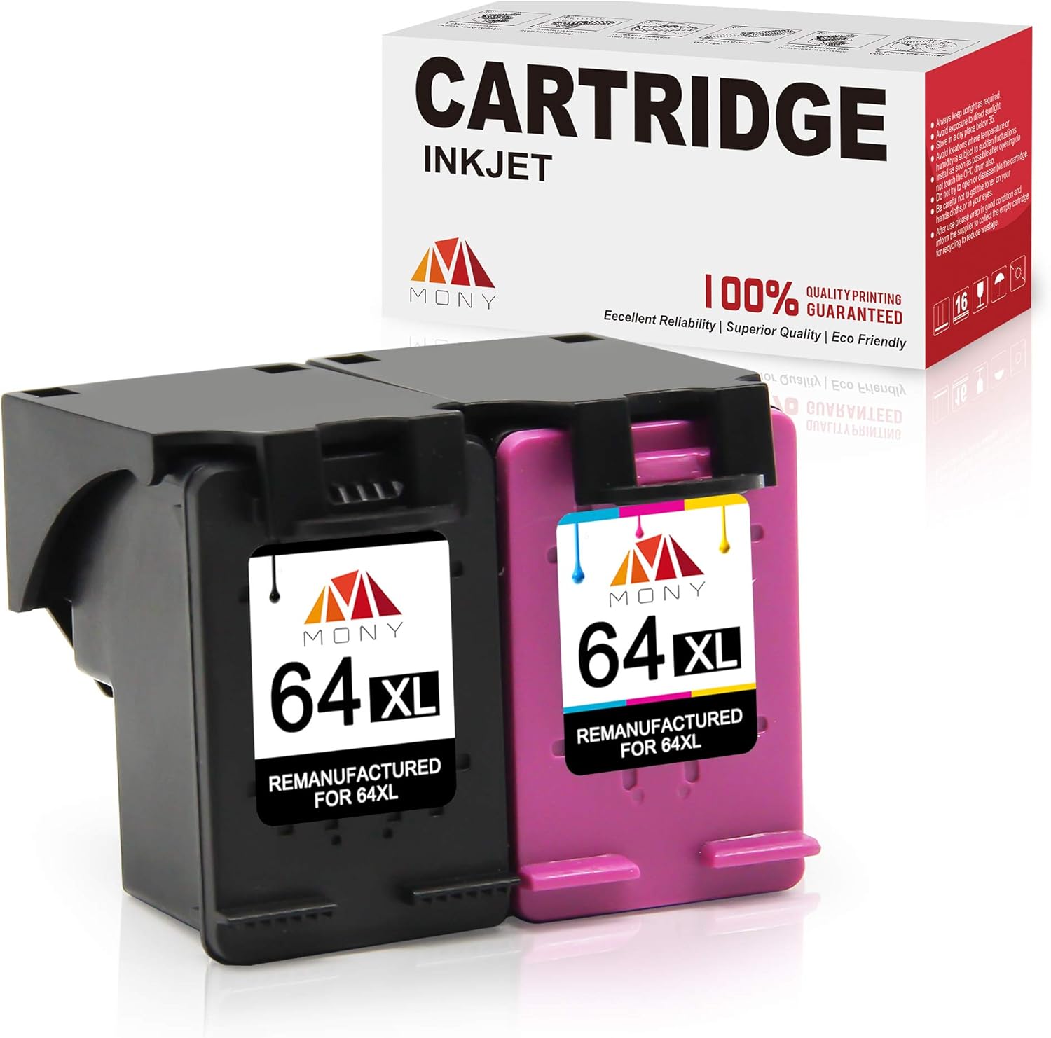 Mony Remanufactured Ink Cartridges Replacement for HP 64 XL 64XL Used in HP Envy Photo 7155 7858 7855 7158 7164 6255 6252 6258 Inkjet Printers (Black, Tri-Color 2pack) Pack of 2