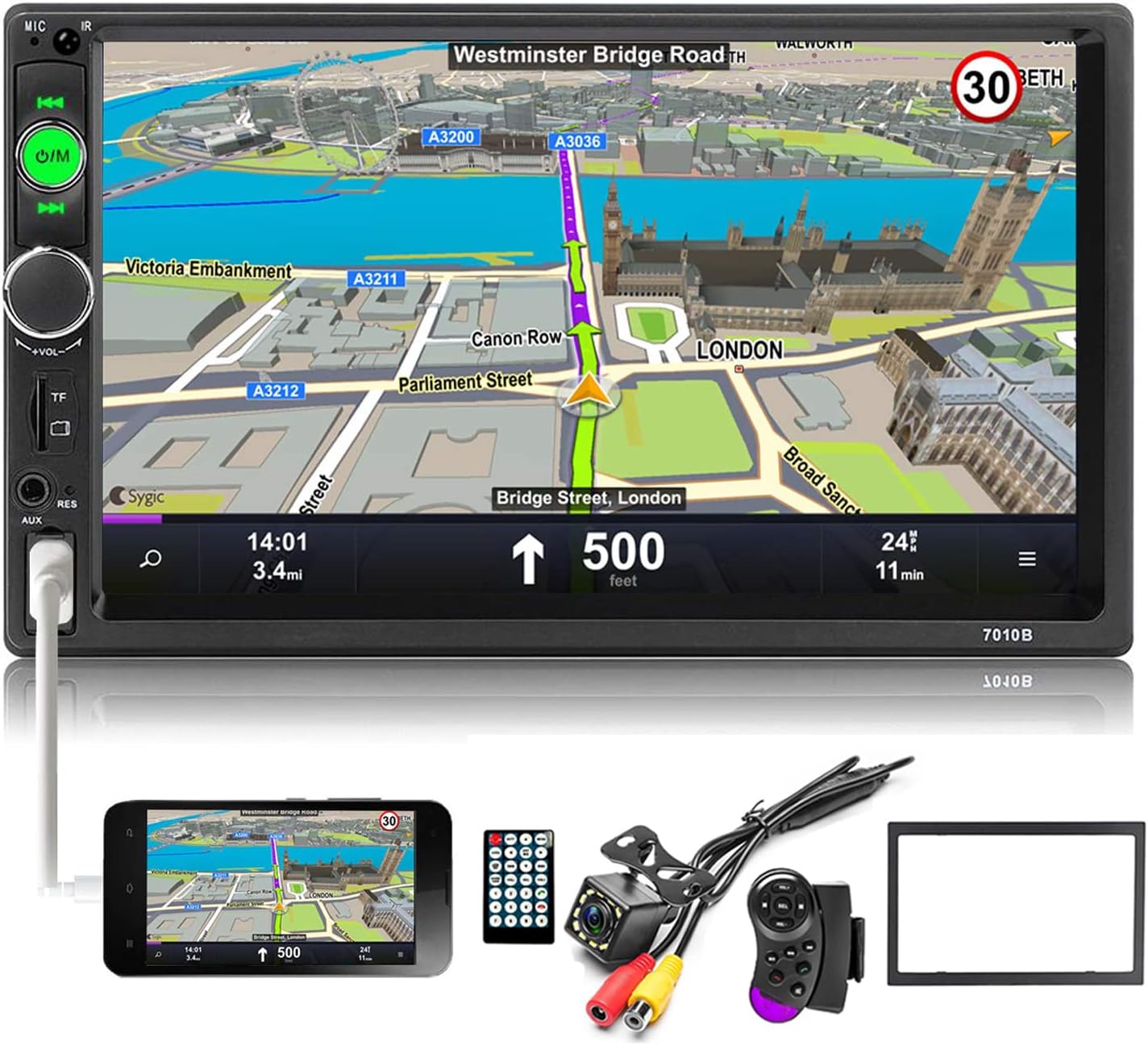 UNITOPSCI Double Din Car Stereo 7 Inch Touch Screen Car Audio Radio with Bluetooth Audio Hands-Free Calls Backup Camera FM Radio Receiver Car MP5 Player Support Mirror Link AUX-in USB TF Input