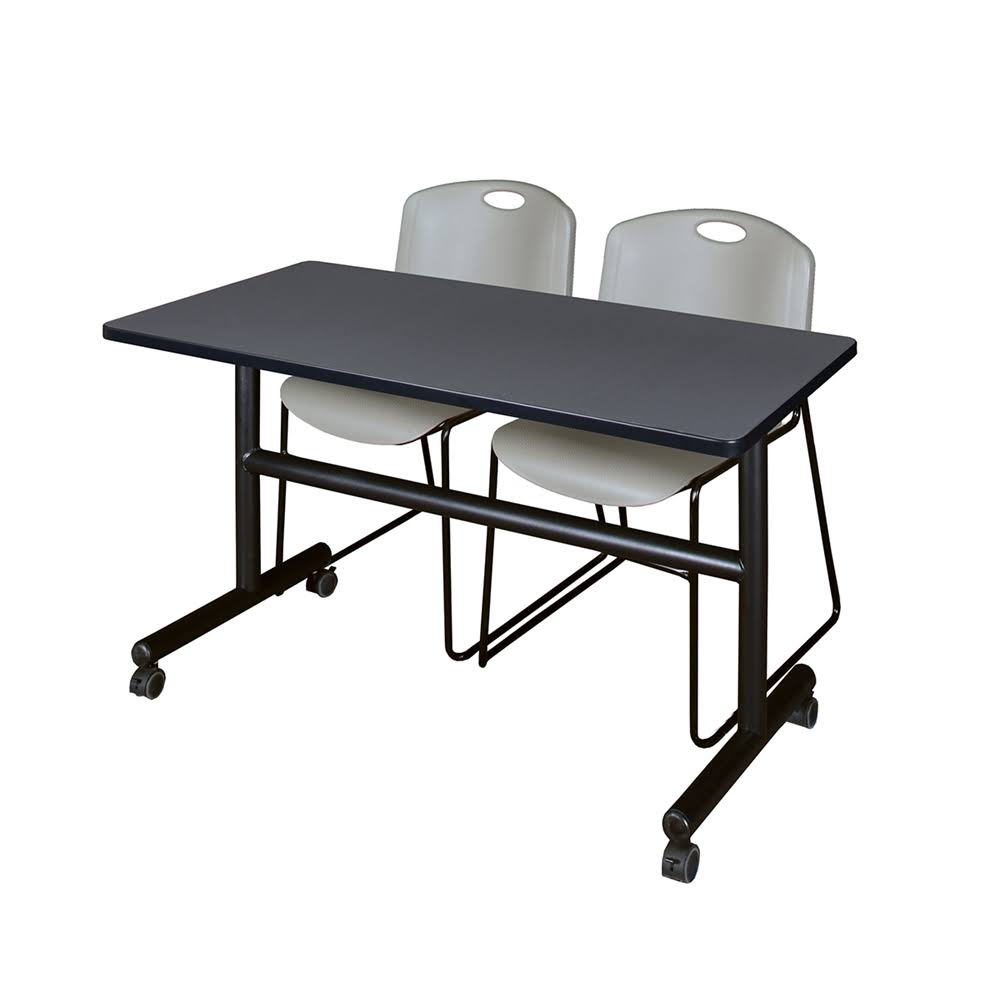 Kobe 48x22 Flip Top Mobile Training Table- Grey u0026 2 Zeng Stack Chairs- Grey