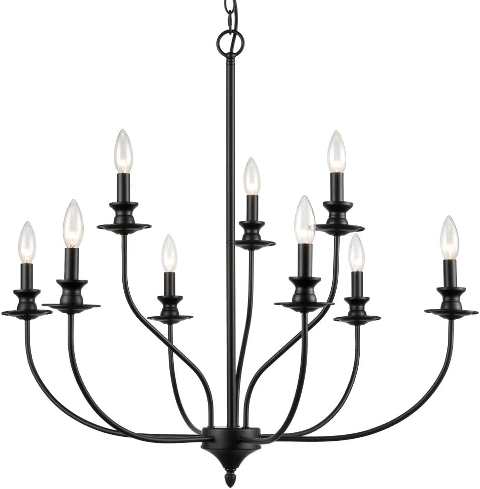 JEENKAE Modern Dining Room Chandeliers Metal Farmhouse Candle Style Black Chandelier, 32-in-1