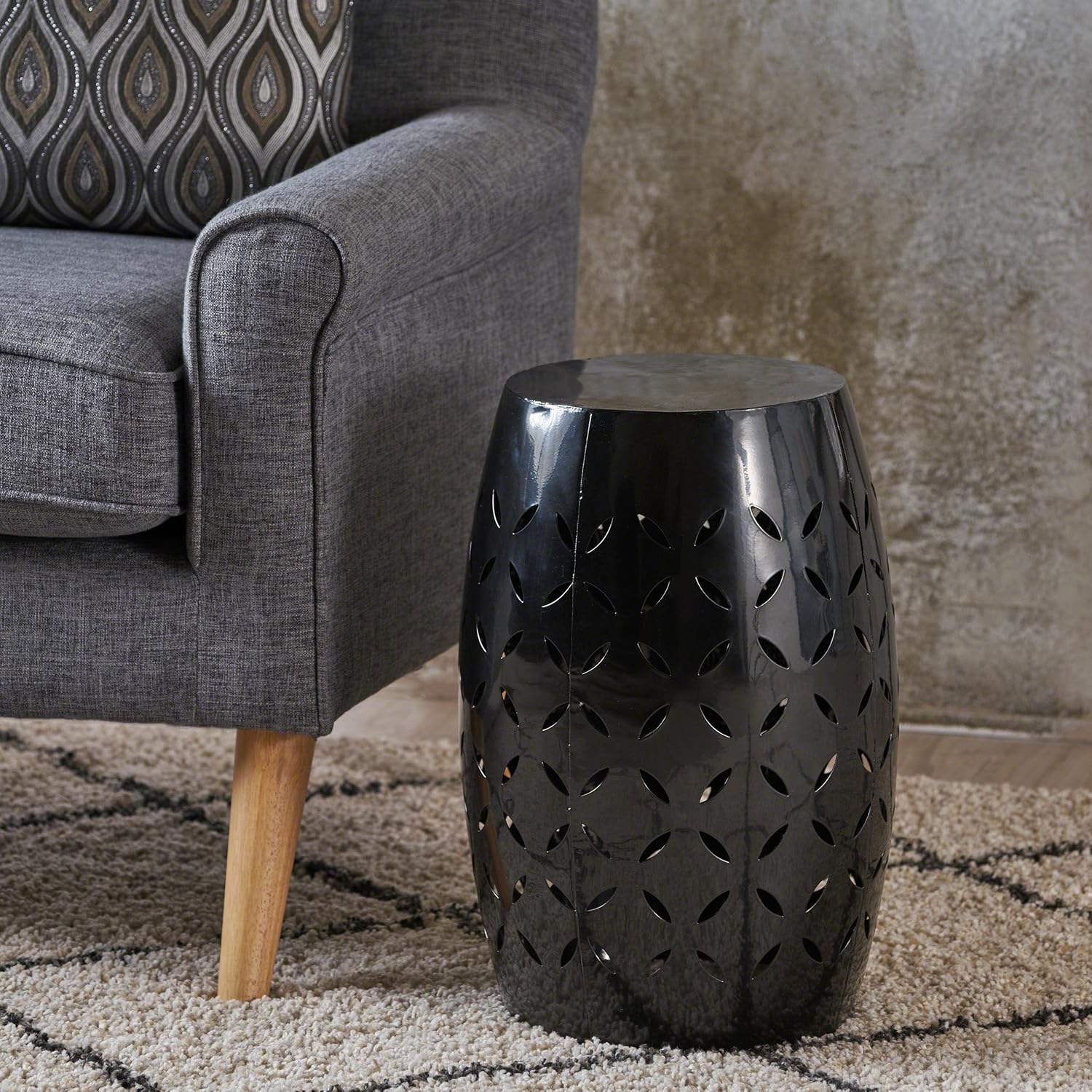 Christopher Knight Home Jorell Indoor Lace Cut Iron Accent Table, Black Pack of 2