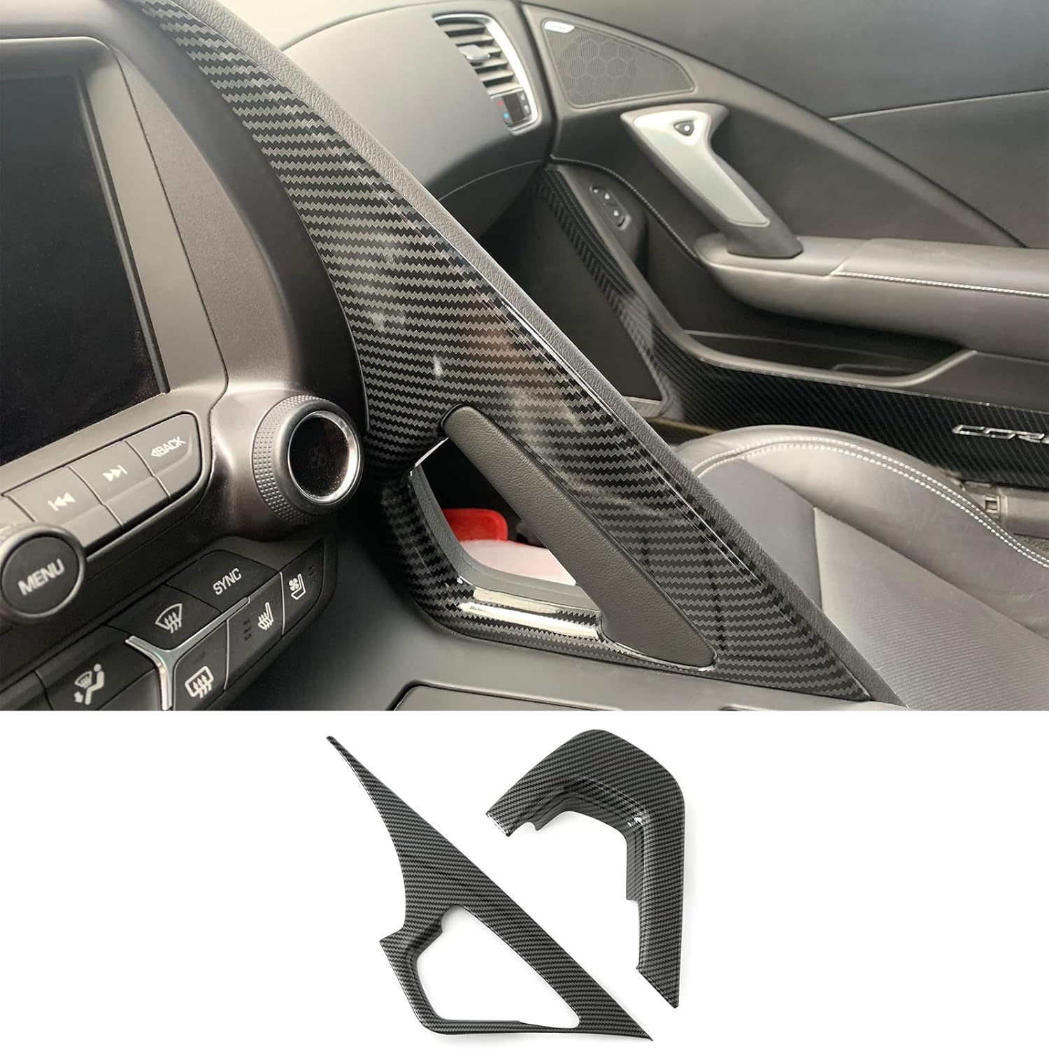 KoLeddy for C7 Corvette Carbon Fiber Central Control Armrest Cover Trim Accessories for 2014-2019 Chevrolet Corvette C7