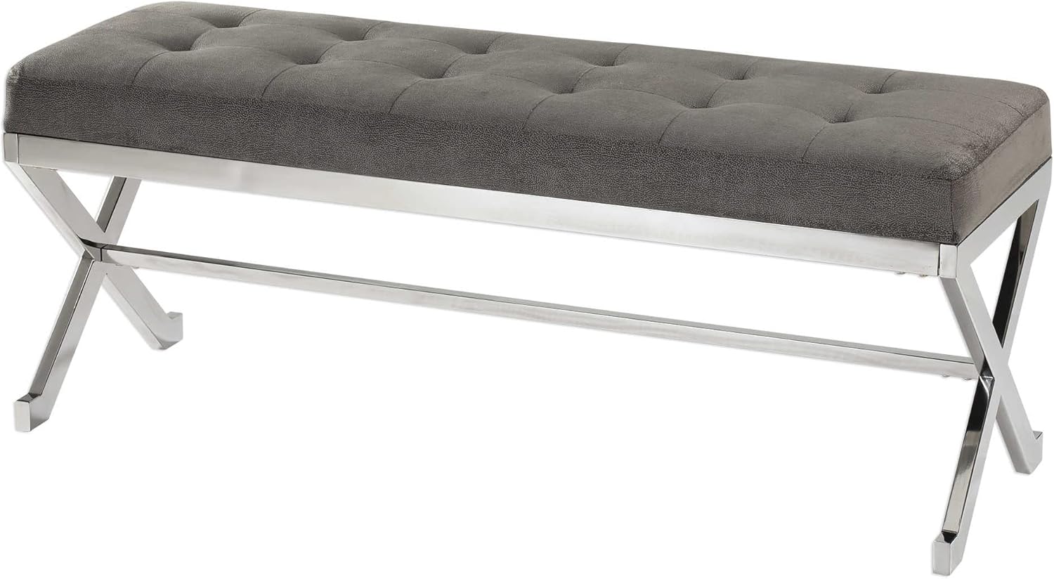 Uttermost 23430 Bijou Contemporary Gray & Stainless Steel Bench, 48