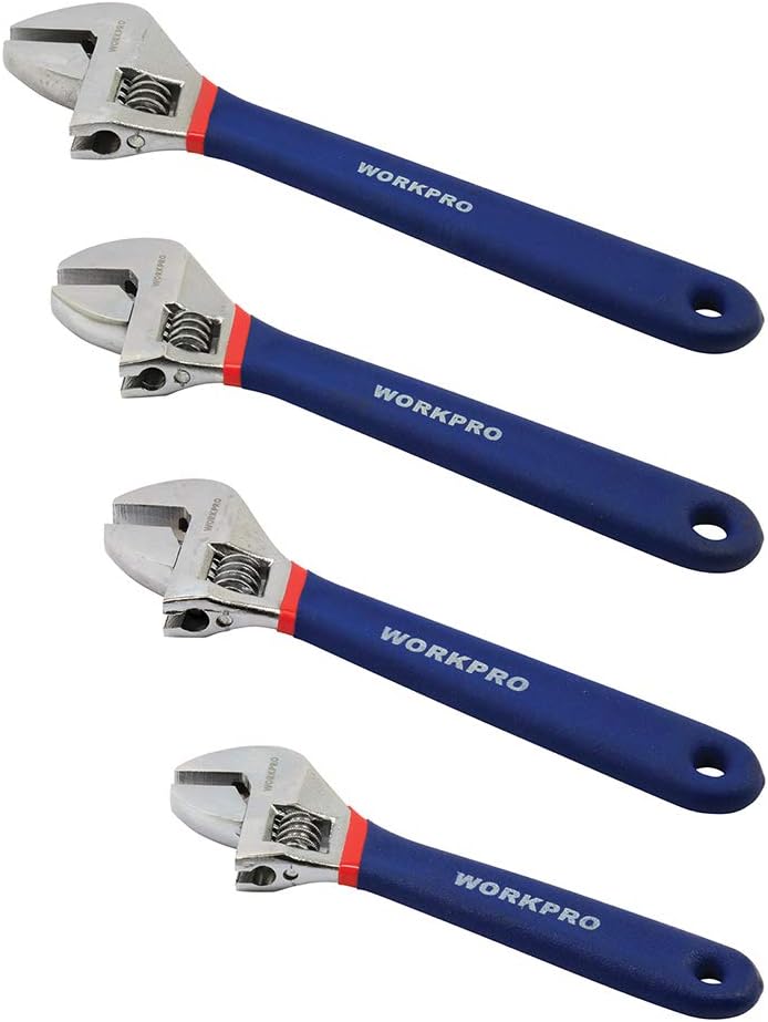 WORKPRO W003205 Adjustable Wrench Set, Chrome Vanadium Steel Construction, Comfort Non-Slip Handles, (4 Pack)