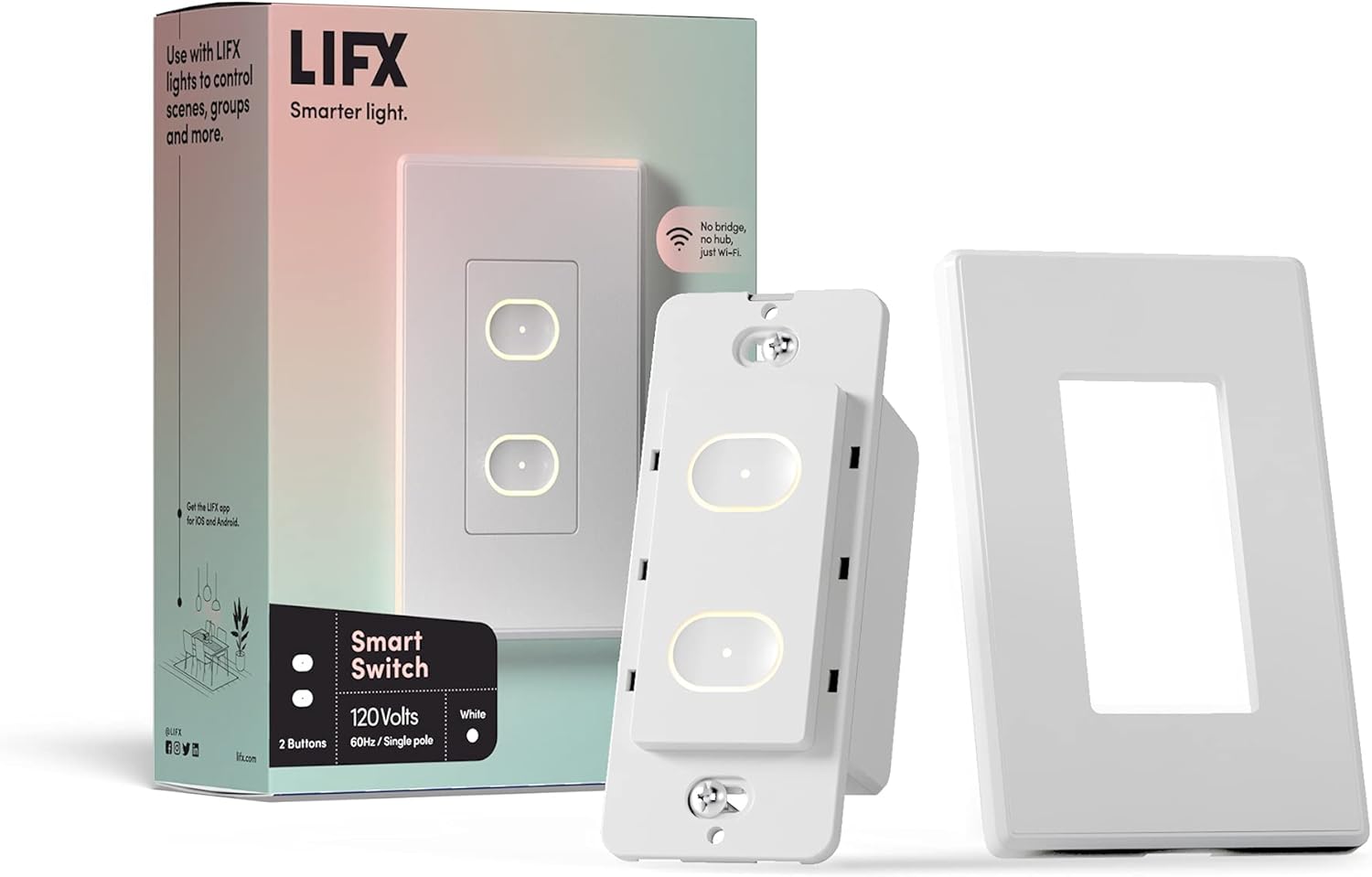 LIFX Smart Switch, in-Wall Wi-Fi Smart Touch Switch (White) Pack of 2