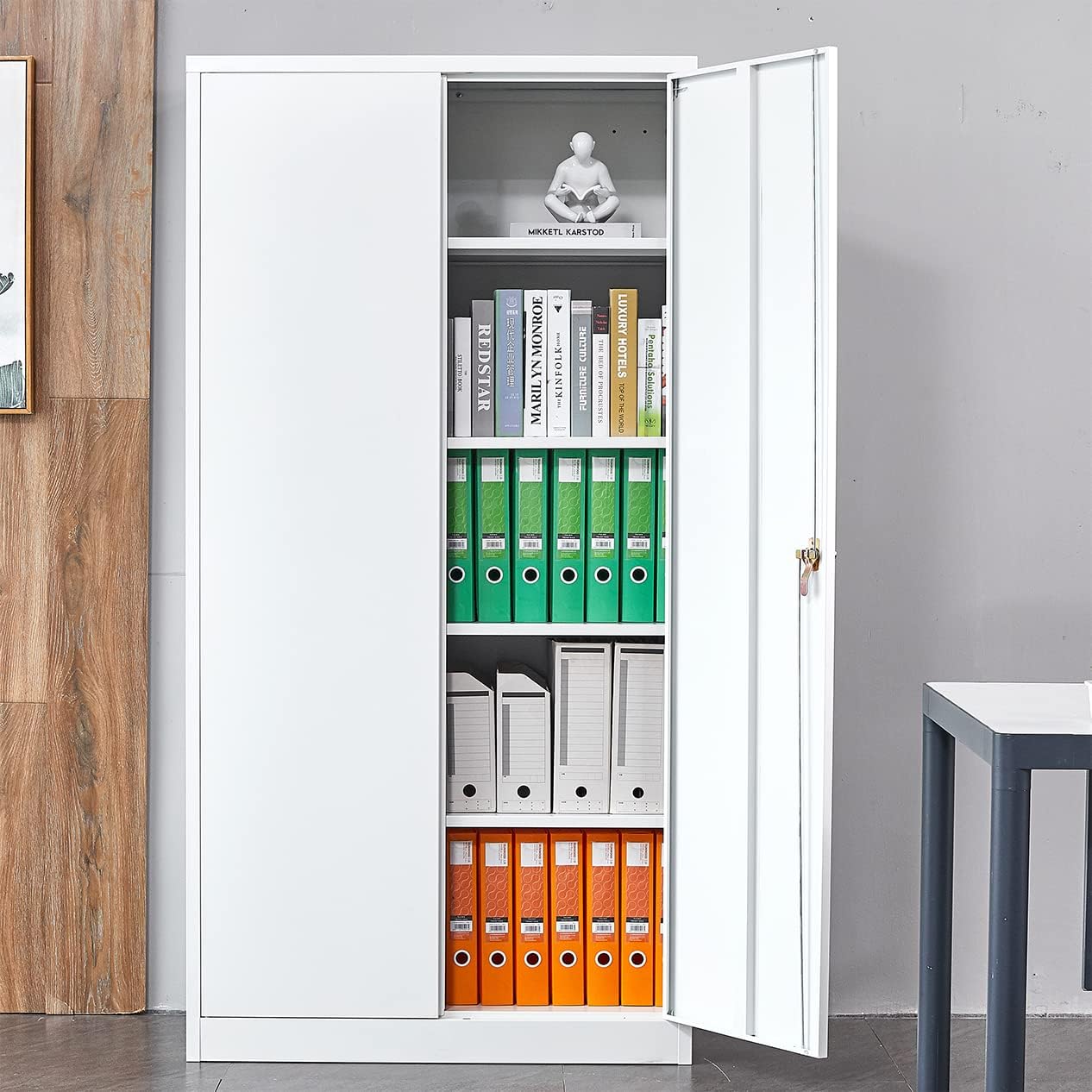 BYNSOE Metal Storage Cabinet Lockable Steel Office Storage File Cabinet with Doors Large Capacity Storage Cabinet with 4 Adjustable Shelves for Home Office Garage (Black)