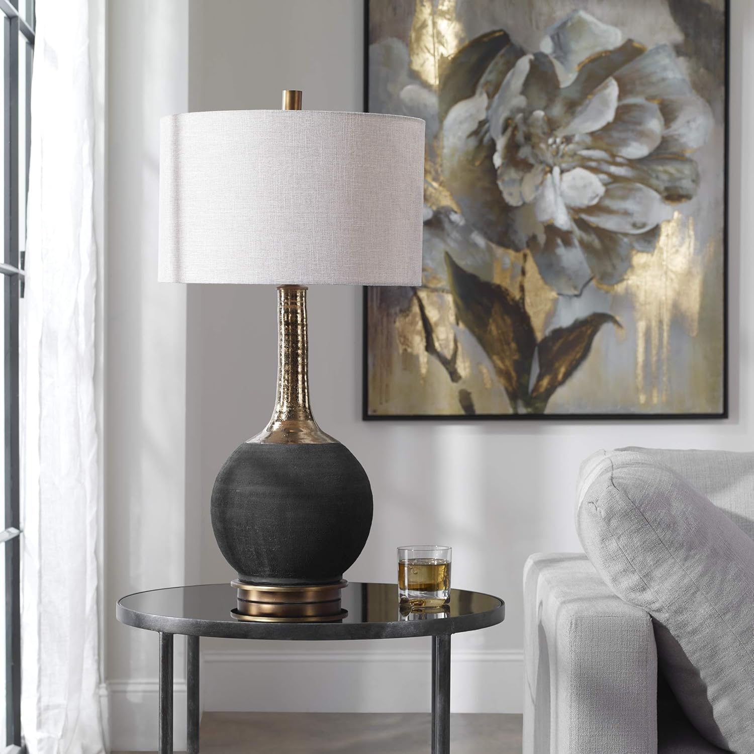 Uttermost 27779 Arnav Contemporary Textured Black and Golden Bronze Table Lamp
