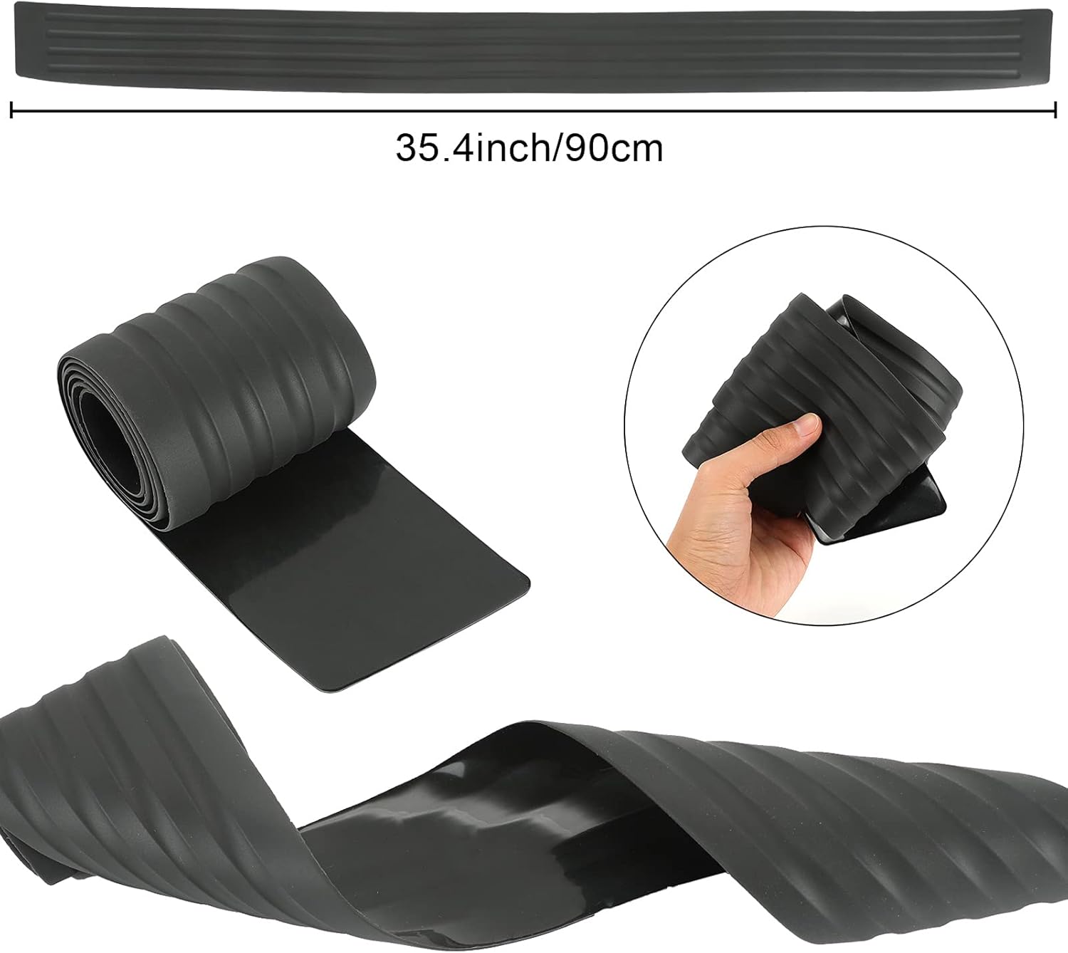 Winunite Rear Bumper Protector Guard Universal Black Rubber Trunk Door Sill Entry Guards Scratch-Resistant Accessory Trim Cover for Cars SUV with Tape 35.4 inch