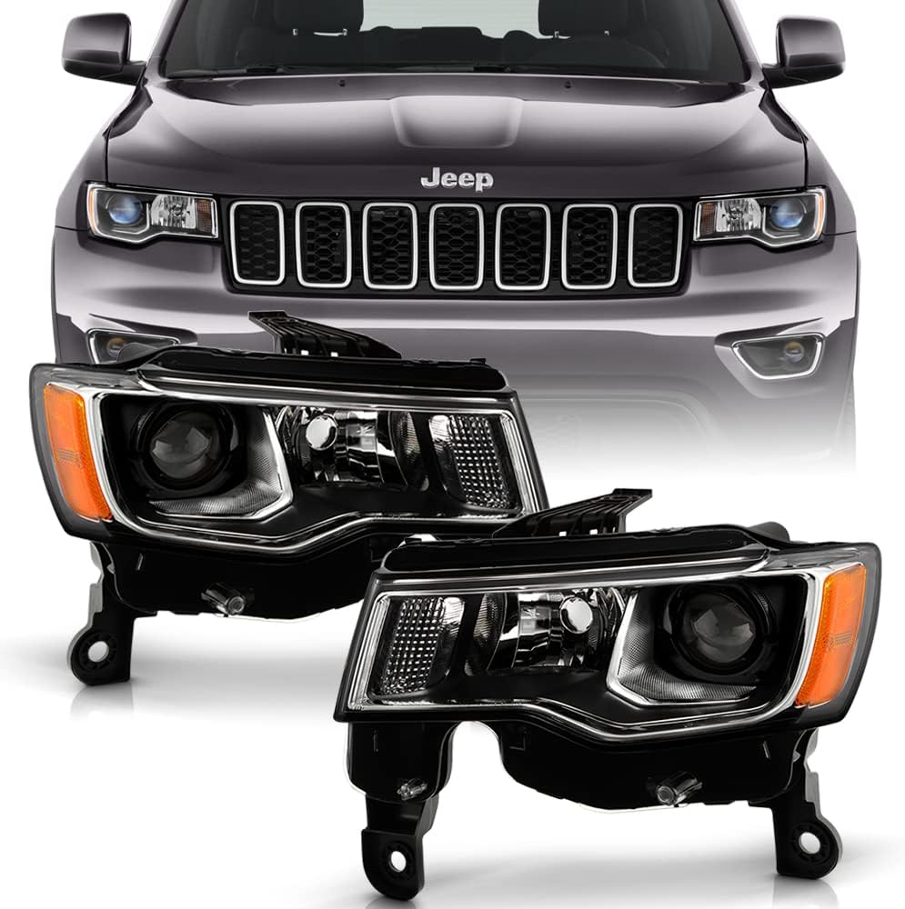 ACANII - For [Halogen Model] 2017-2021 Jeep Grand Cherokee Chrome Housing Projector Headlights Headlamps Pair Left+Right