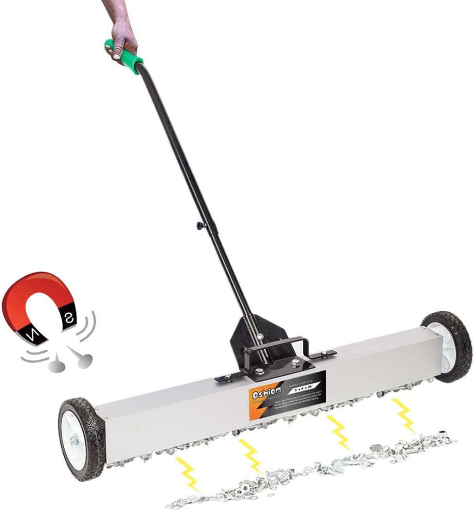 MTFY 36-Inch Rolling Magnetic Pick-Up Sweeper,Heavy Duty Magnetic Sweeper with Wheels,30-LBS Capacity with Quick Release Latch & Adjustable Long Handle for Nails Needles Screws Collection