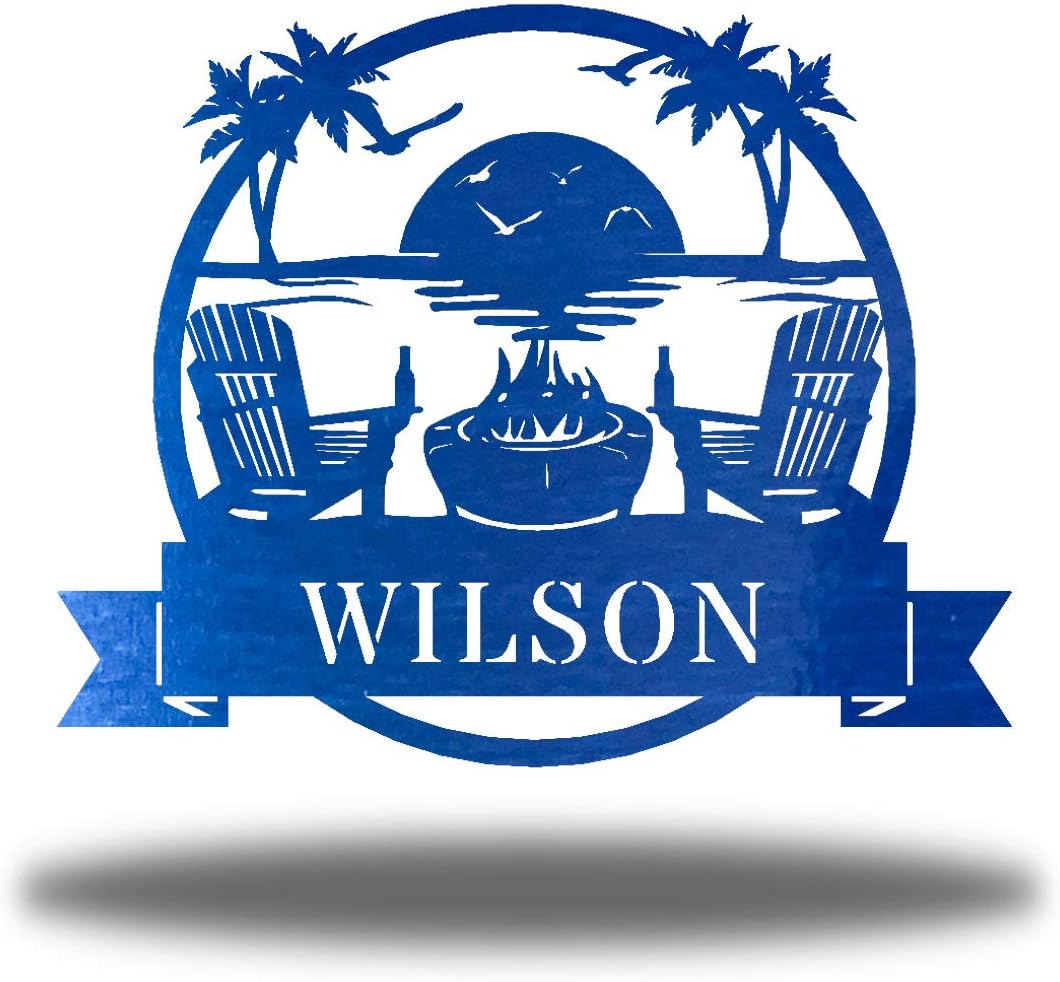 Riverside Designs Coastal Beach Scene Custom Monogram Ocean Metal Art Steel Wall Decor Sign (12