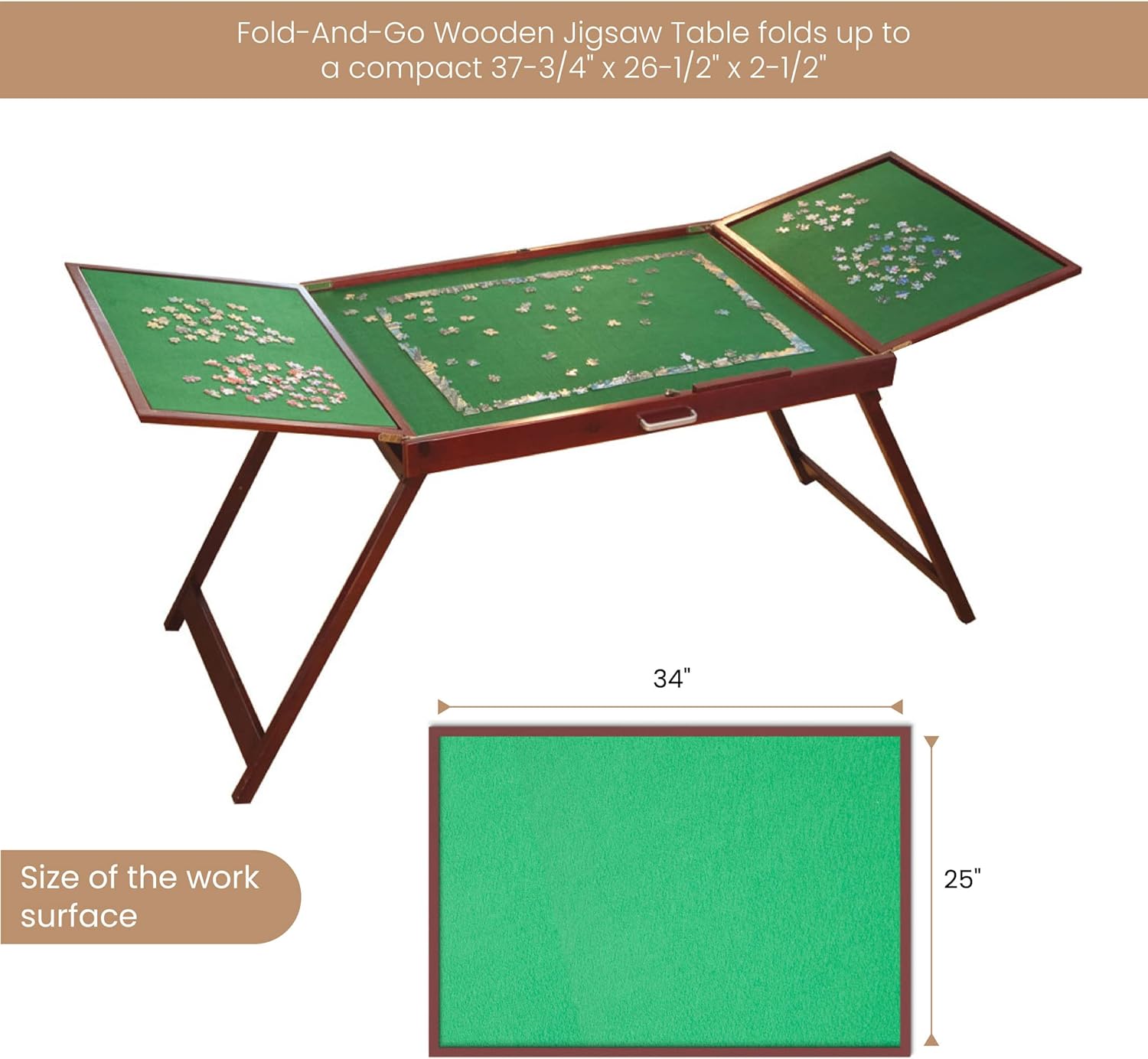 Bits and Pieces Fold-and-Go Wooden Jigsaw Table - Folding Jigsaw Puzzle Table - Puzzle Accessories - Portable Puzzle Table & Puzzle Storage- 25