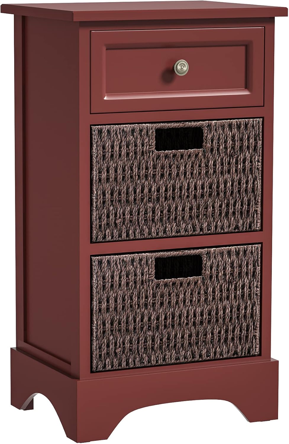 Knocbel Farmhouse Storage Cabinet with Drawer and 2 Wicker Baskets, Living Room Bedroom Entry Hallway Accent Cabinet Chest of Drawers End Table, 132lbs Weight Capacity, 15