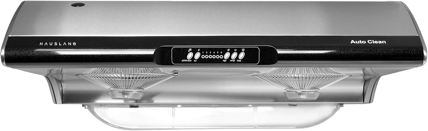 Hauslane | Chef Series 30&rdquo; C400 Range Hood Slim Under Cabinet Kitchen Extractor - Stainless Steel Design with Self Cleaning - 6-Speed Setting Exhaust Fan and Halogen Lamp - 3-Way Venting