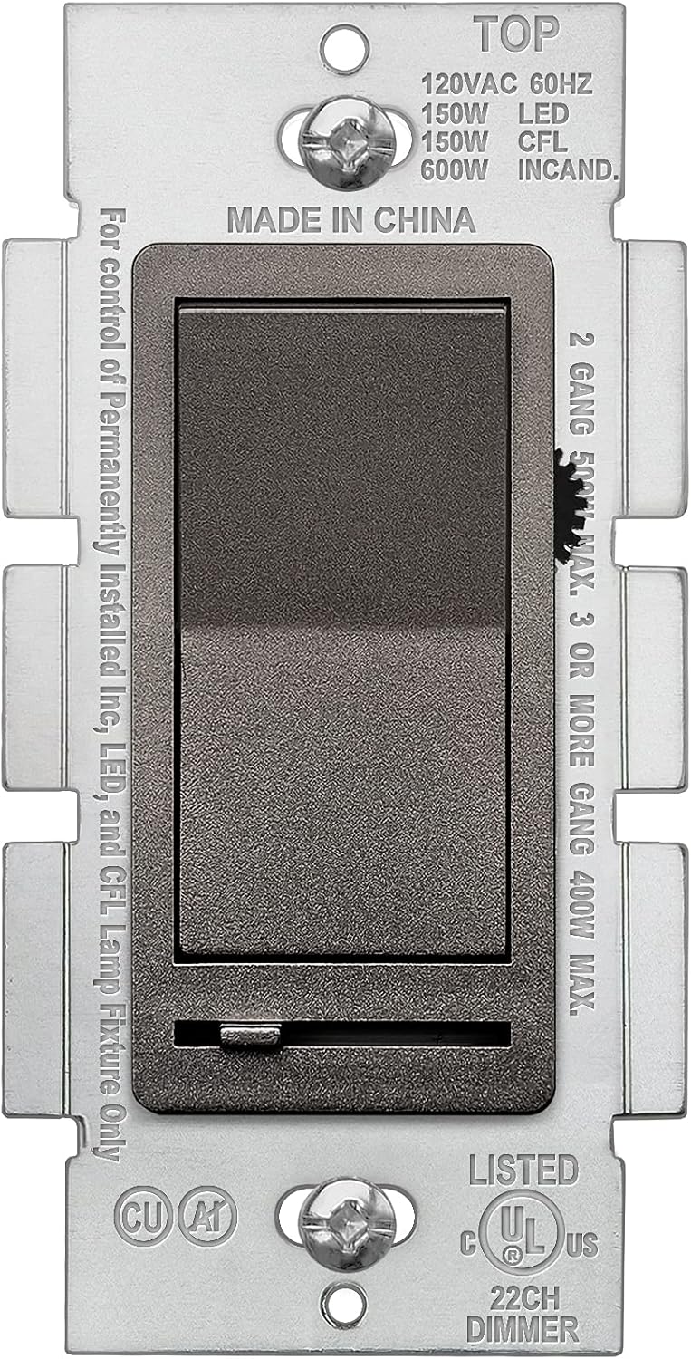 [5 Pack] BESTTEN Matte Brown Dimmer Wall Light Switch, Single Pole or 3-Way, Compatible with Dimmable LED, CFL, Incandescent and Halogen Bulb, 120VAC, UL/cUL Listed