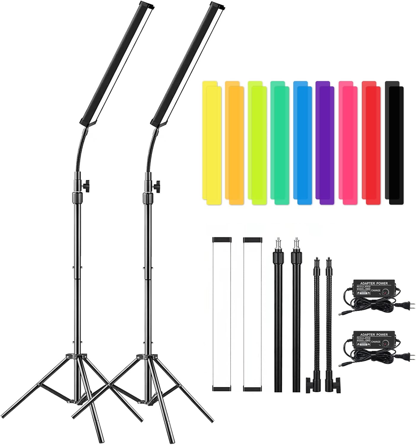 LED Video Light Stick Wand Kit-Photography Lighting with Adjustable Tripod Stand, 9 Color Filters, Gepege 2 Packs 5600K Dimmable Portable Video Studio Lighting for Live Streaming/Portrait/ Vlog