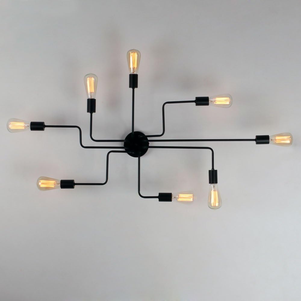 Farmhouse Bedroom Semi Flush Mount Ceiling Light Unitary Brand Rustic Black Metal Sputnik Hallway Ceiling Light Fixture with 8 E26 Bulb Sockets Entryway Flush Mount Light Kitchen Light Fixture