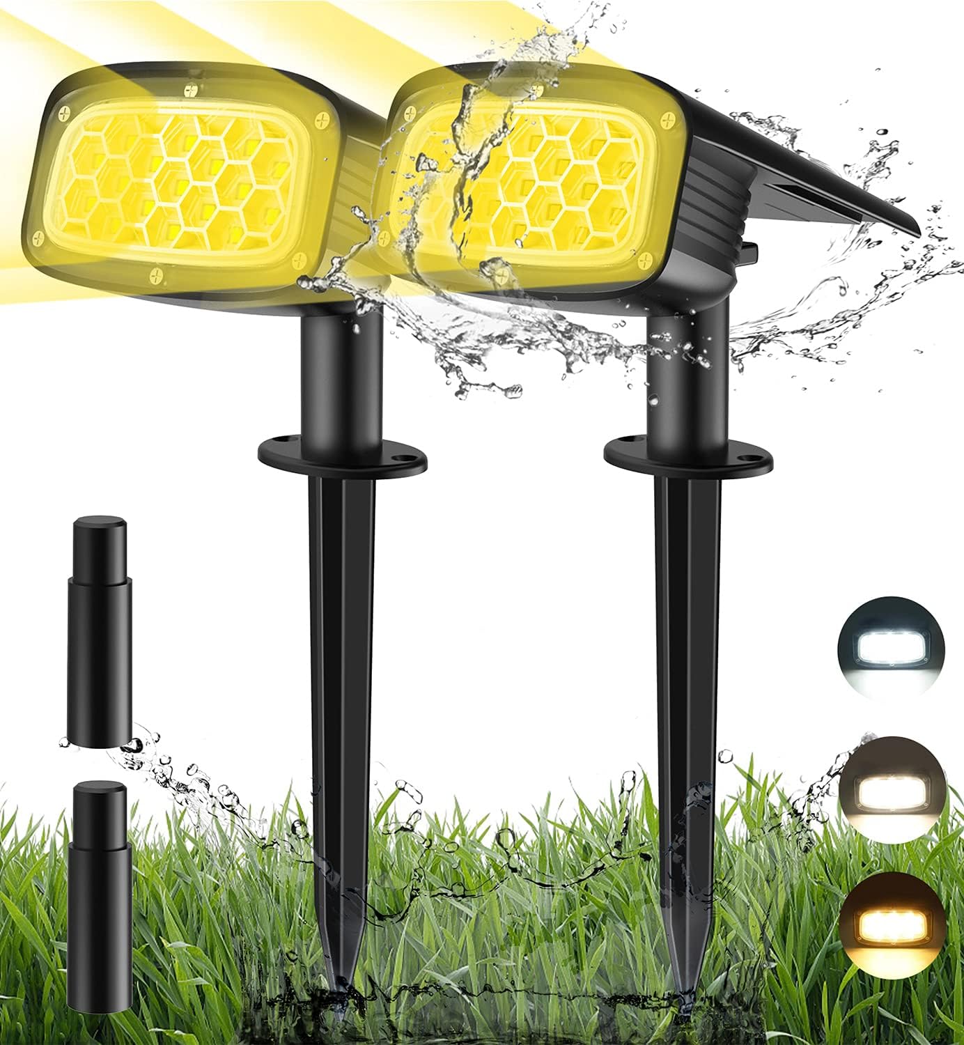 Solar Spotlight, 34 LEDs Solar Landscape Lighting, IP67 Waterproof Solar Lights & 3 Modes Solar Powered Spotlights, Dark Sensing Auto ON/Off for Yard Garden Walkway and Pool 2 Pack Pack of 2