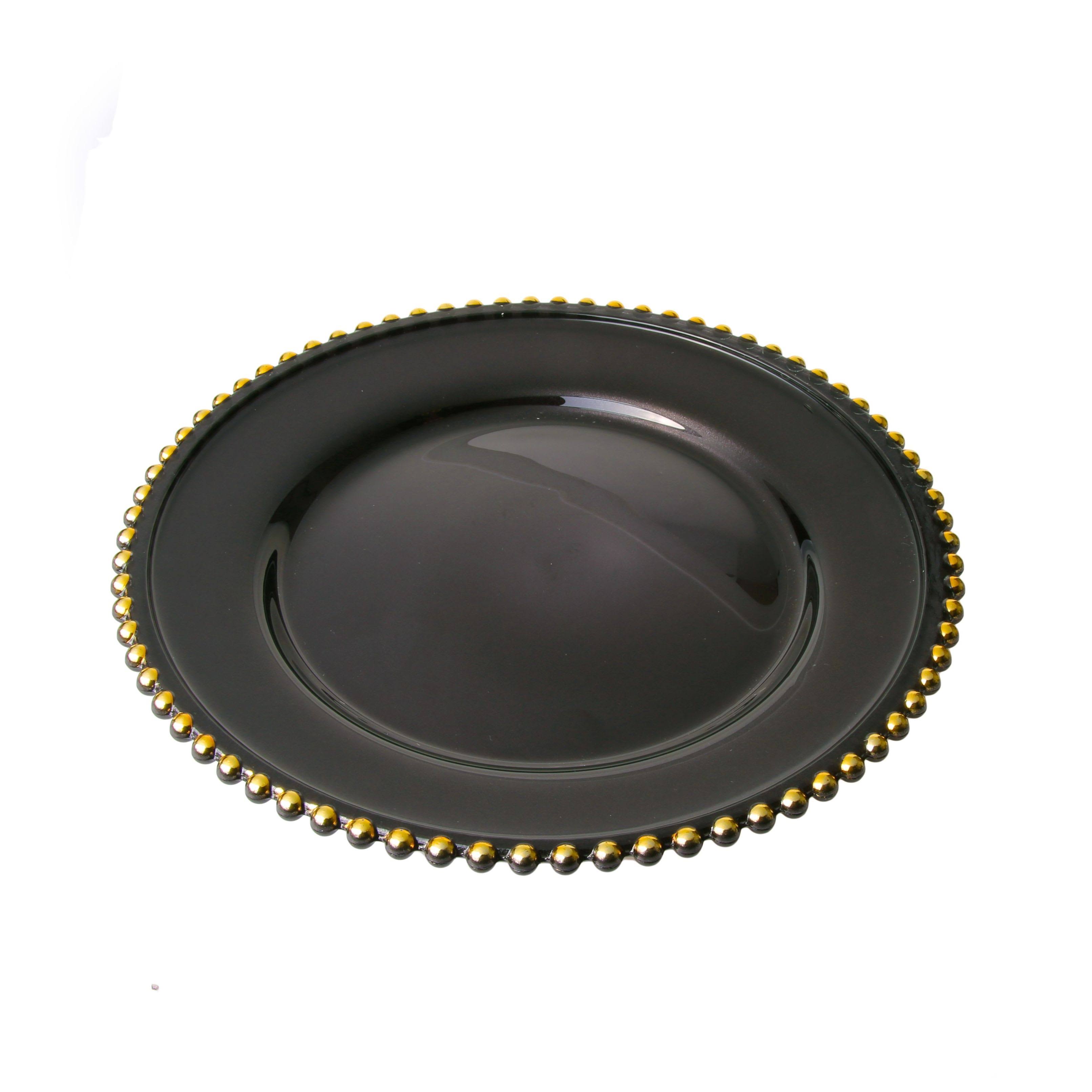 Classic Touch Trophy Gold Bead Charger Plates in Black (Set of 4)