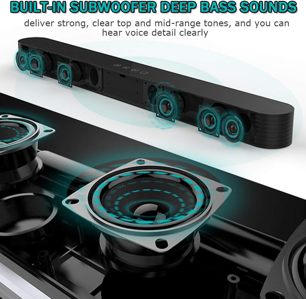 Sound Bars for tv, 80W 34inch Soundbar with Luxury Acrylic Touch Screen Bluetooth 5.0 Optical/Aux/USB/Coaxial Connection Support DSP, Bass Adjustable, Wall Mountable for Home Theater Pack of 2