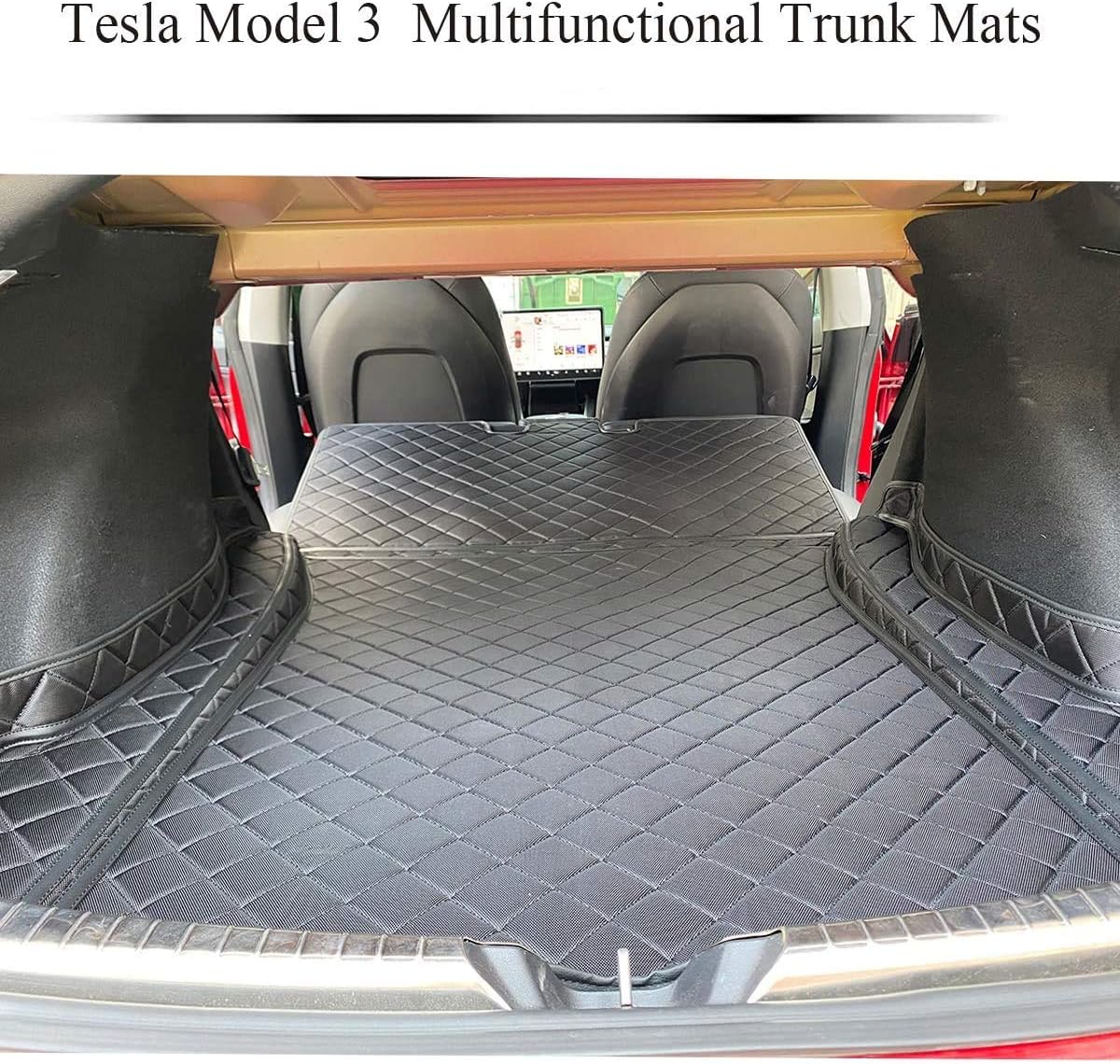 ThinSGO Tesla Model 3 Trunk Pet Mat Waterproof Cargo Liner for Dogs Rear Seat Cover for Tesla Model 3 Pack of 2