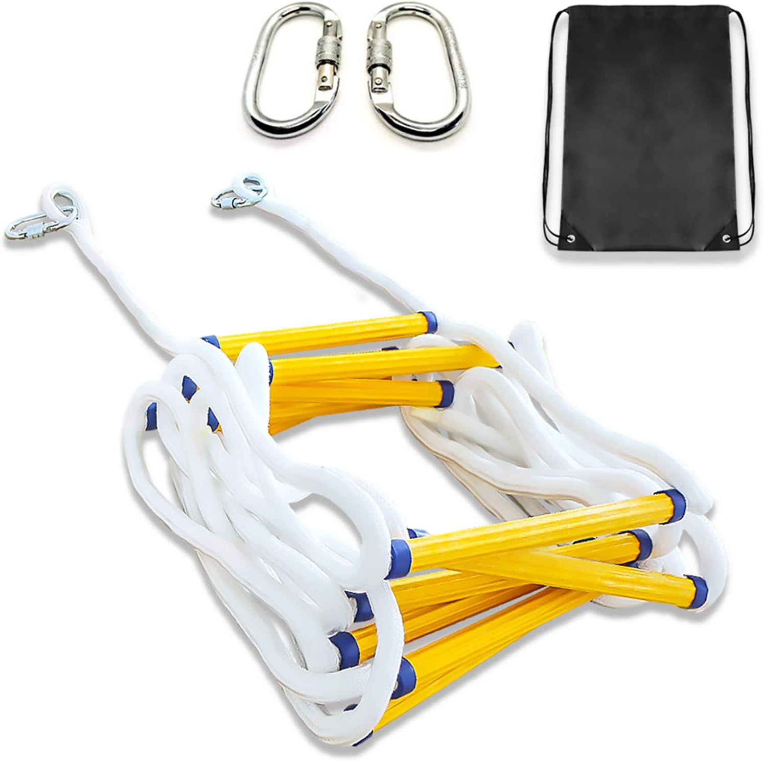 Emergency Fire Escape Rope Ladder 2 Story Homes 16 Feet Flame Resistant Fire Safety Ladders with Carabines | Weight Capacity up to 2500 Pounds | Portable and Reusable Pack of 2