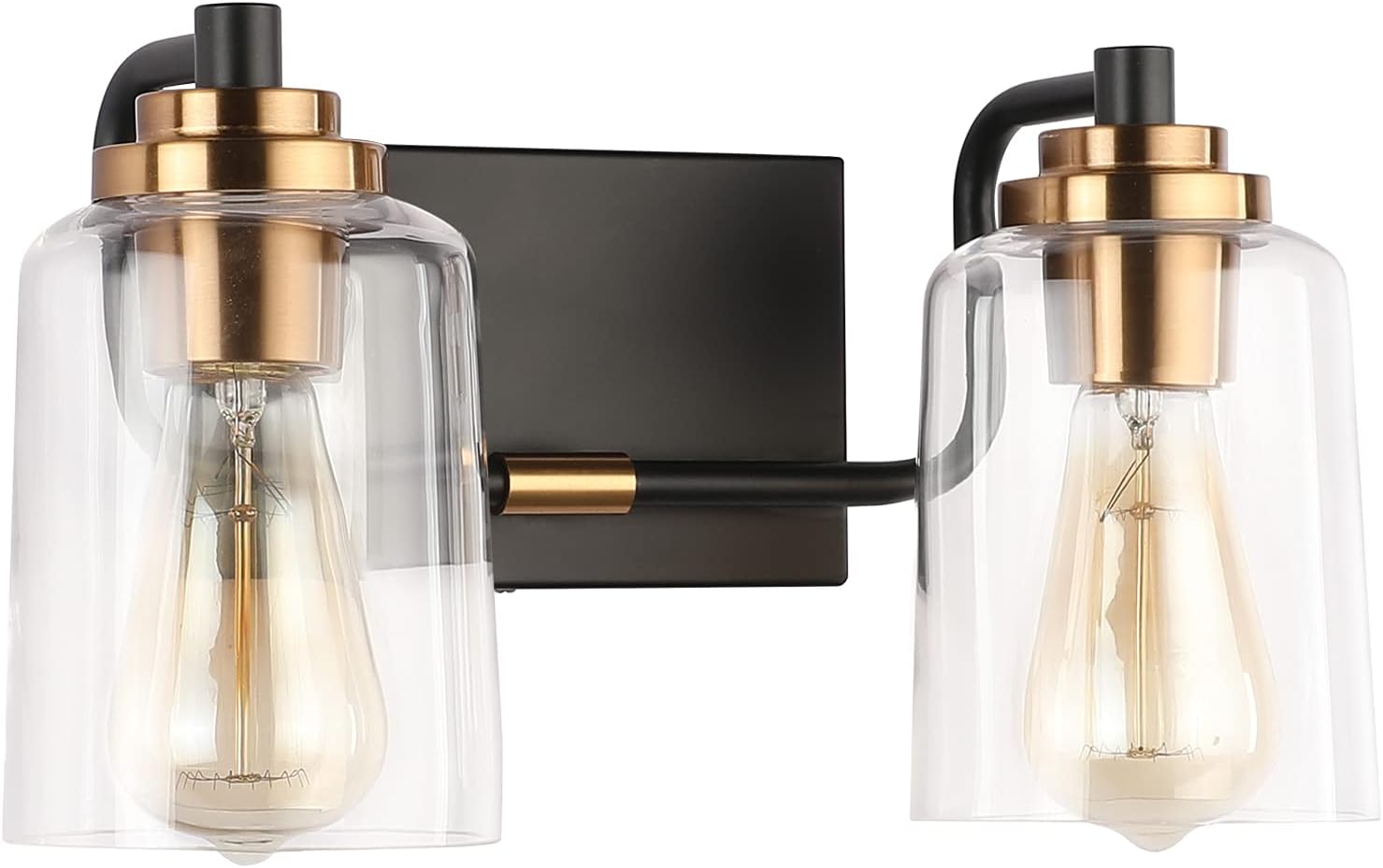 SOLFART Vintage Wall Bathroom Vanity Light Black Metal with Clear Glass Bronze Fixtures Wall Mount Lighting Sconce (2 Lights)