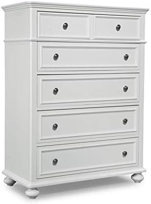 Legacy Classic Madison 5 Panel Drawer Tall Chest in White Wood with Bun Feet