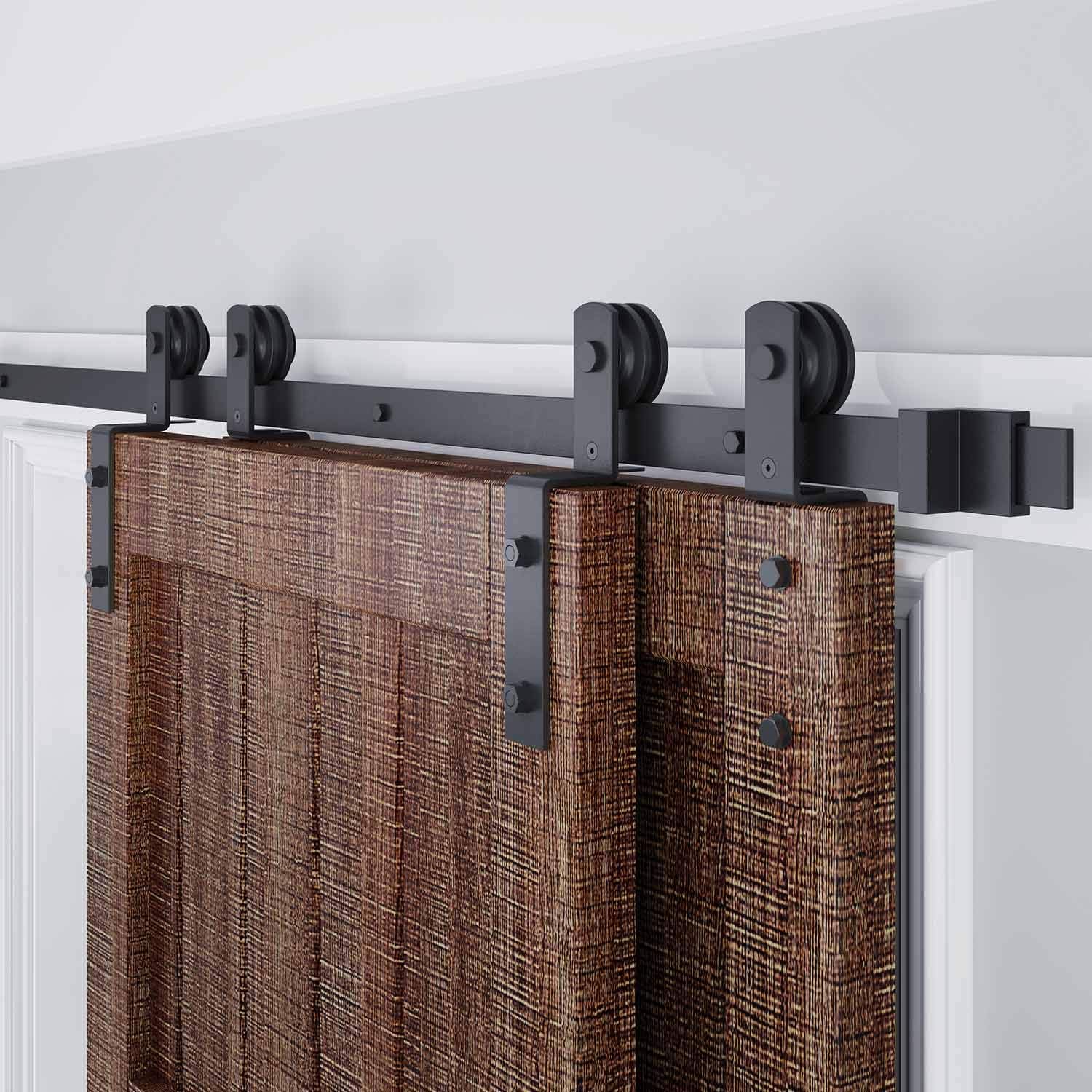 EaseLife 8 FT Bypass Double Sliding Barn Door Hardware Kit,Single Track,Heavy Duty,Slide Smoothly Quietly,Easy Install