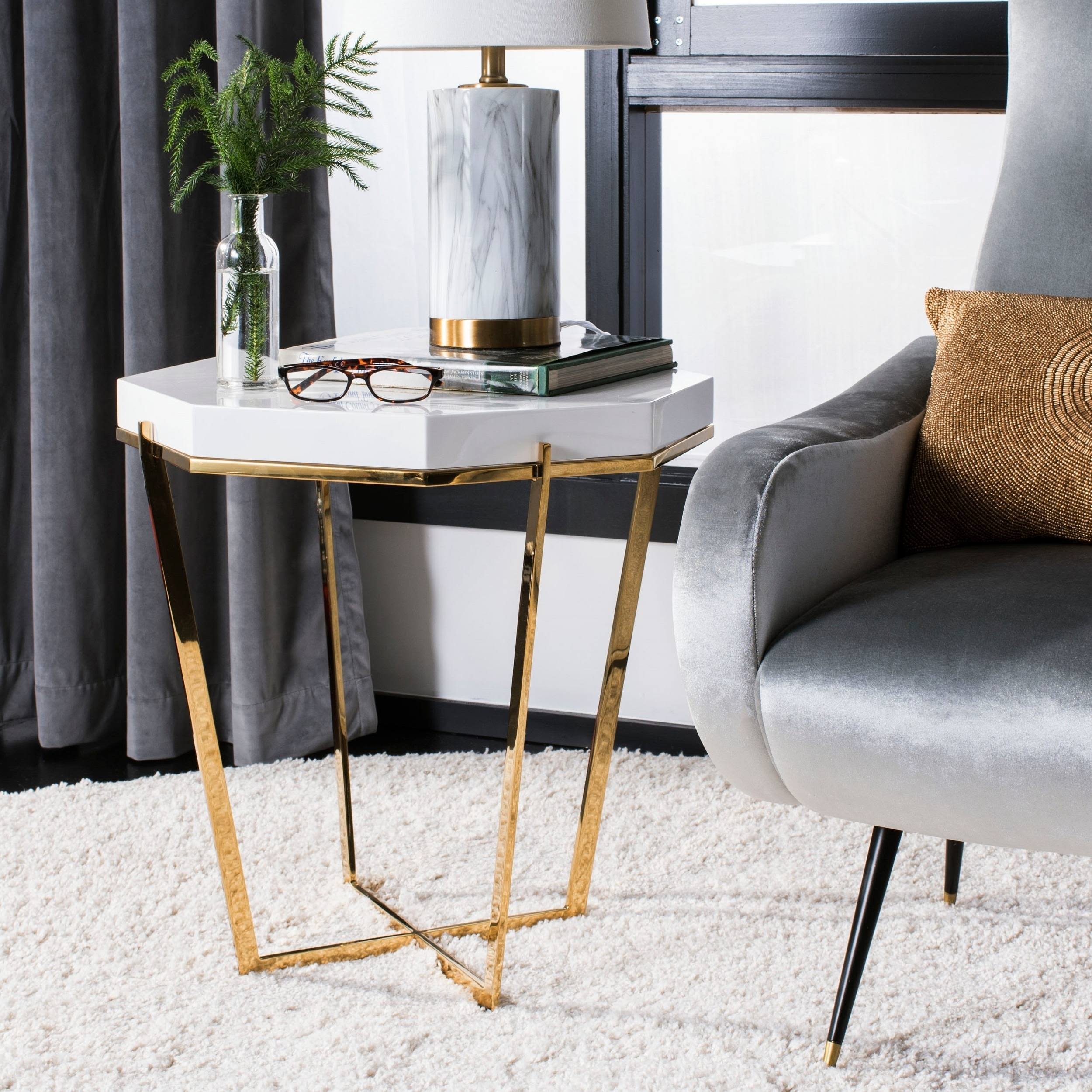 Safavieh Danna Metal End Table - White Lacquer/Gold