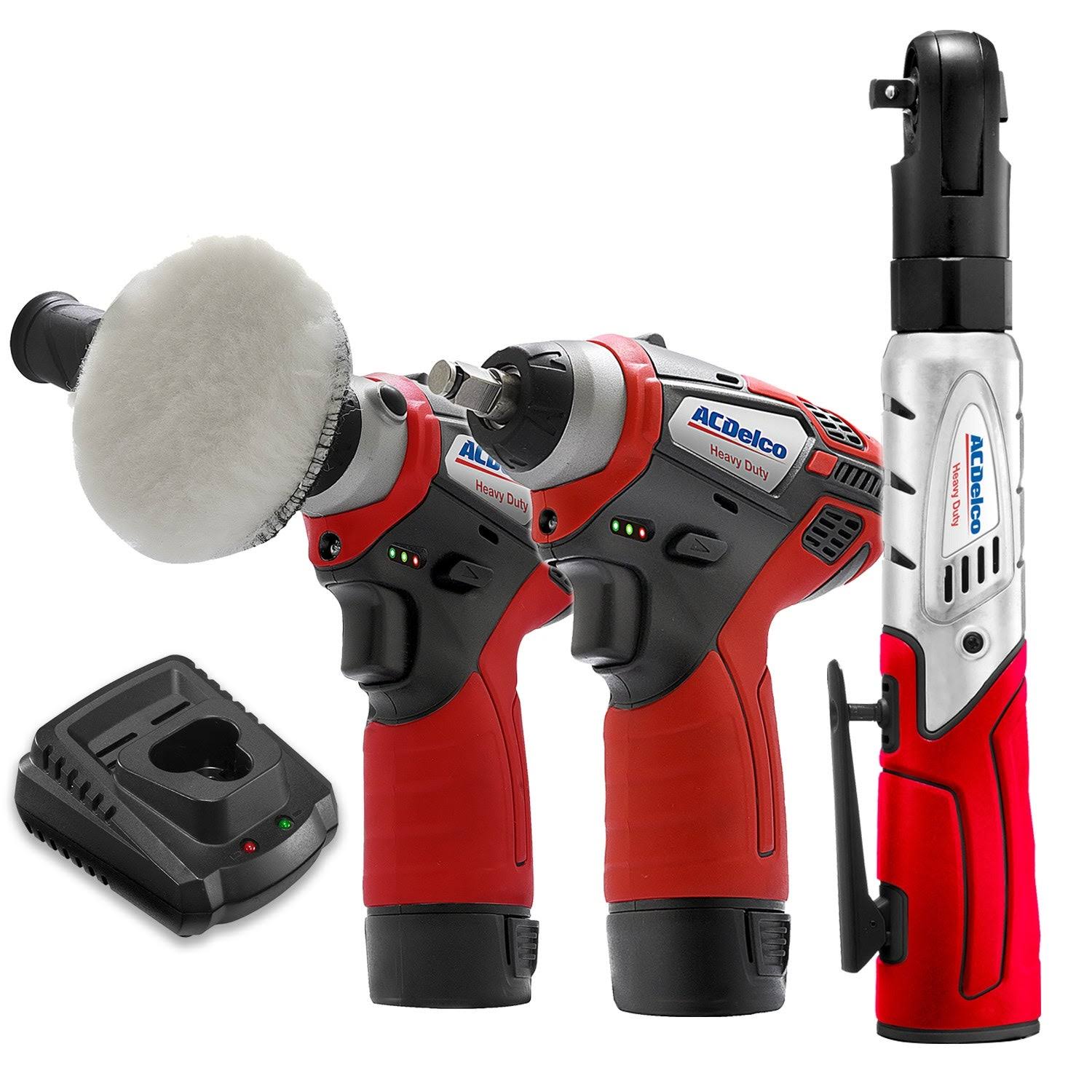 ACDelco ARW1208-K12 G12 Series 12V Cordless Li-Ion 3 Mini Polisher, 3/8 Impact Ratchet Wrench Combo Tool Kit with 2 Batteries