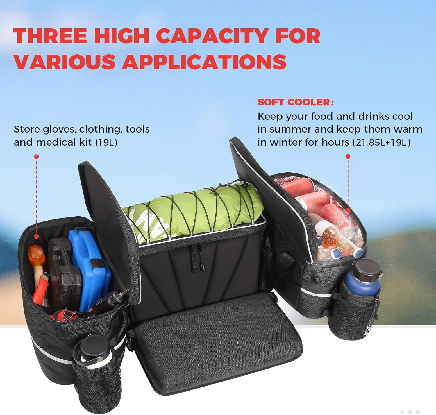 ATV Seat Bag with Cooler, kemimoto ATV Storage Bags w/Cushion, Water-Resistant ATV Gear Bag Reflective Strips, Four Wheeler Rack Bag Accessories Compatible with Polaris Sportsman Rancher Grizzly