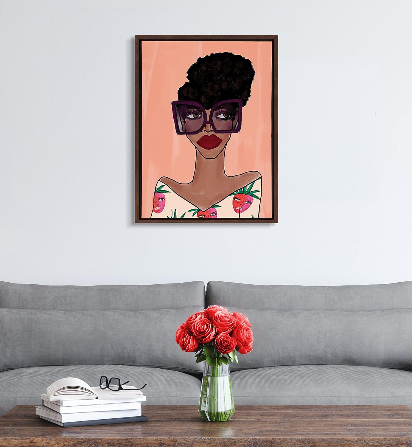 Kate and Laurel Sylvie Fashion Girl 3 Framed Canvas by Kendra Dandy of Bouffants and Broken Hearts, 18x24, Brown Pack of 2