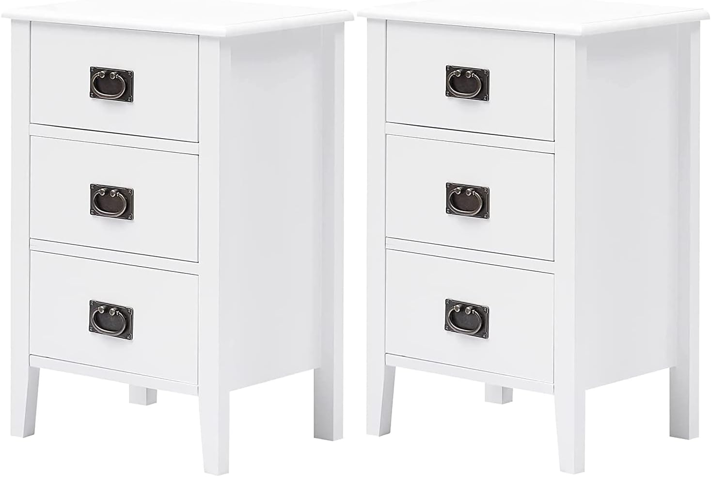 VECELO Nightstands Set of 2 Side/End Tables for Living Room Bedside with One Drawer, Vintage Accent Furniture for Small Space, Solid Wood Legs, Black