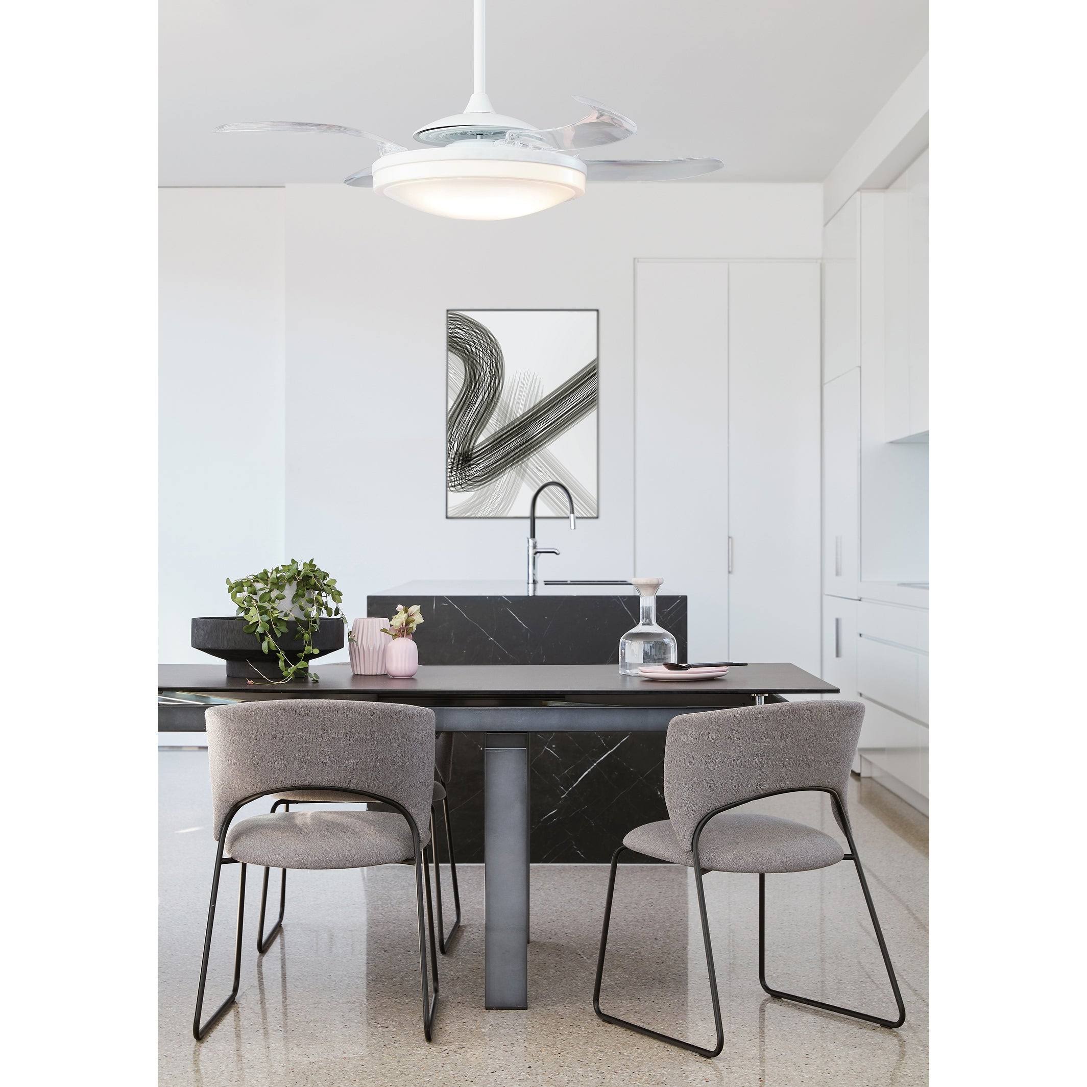 Fanaway evo2 Retractable 4-Blade Lighting with Remote Ceiling Fan - White