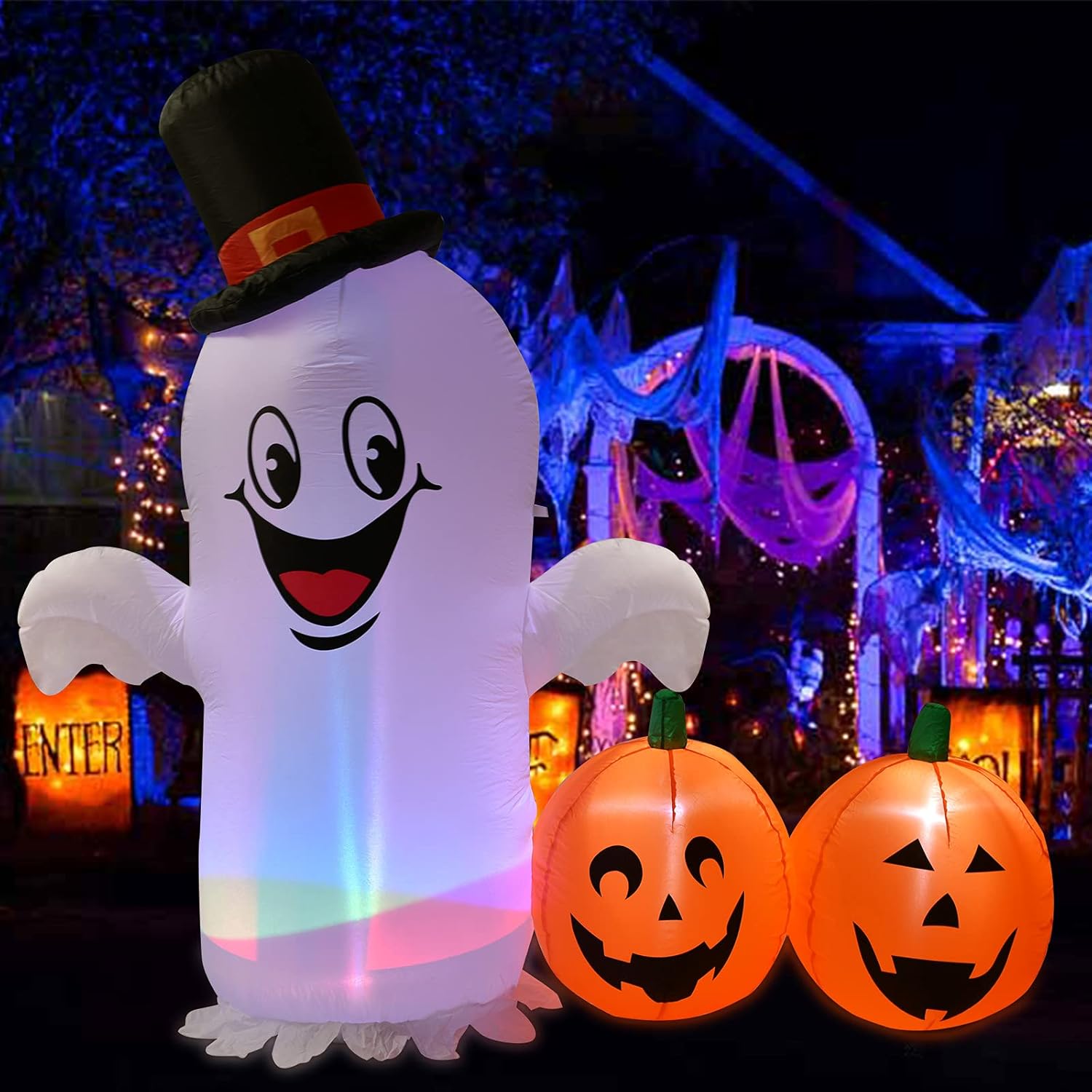 Doingart Lighted Inflatable Snowman Christmas Decoration - 5 Feet Blow Up Snowman with Colorful Rotating Built-in LED Lights for Christmas Party Yard Garden Decoration Pack of 2