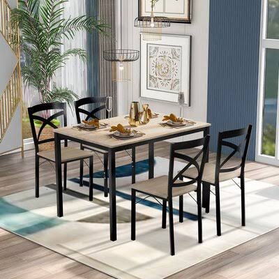 Mariana 5 - Piece Dining Set Laurel Foundry Modern Farmhouse Table Top Color: Oak, Chair Color: Oak/Black