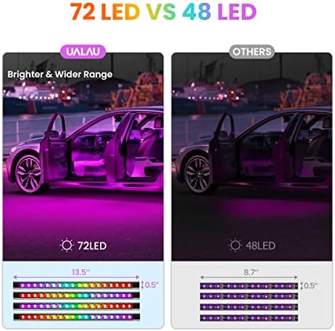 UALAU 72 LED Interior Car Lights, LED Lights for Car with APP Controller, Music Sync Mode Car Accessories, 16 Million Colors Under Dash Lighting Kits Car Led Lights for Jeep Truck Various Car