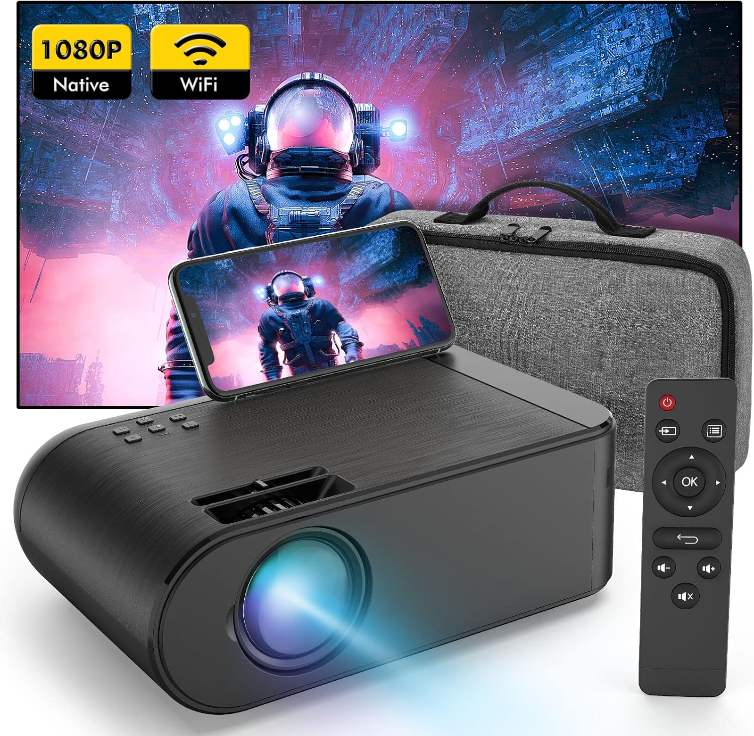 Cinop Mini WiFi Projector for Phone, 9500L, Support 4K, Native 1080p HD Movie Projector with 10000:1 Contrast, Home Theater Portable Projector Compatible with iOS/Android/TV Stick, and HDMI/USB/VGA Pack of 2